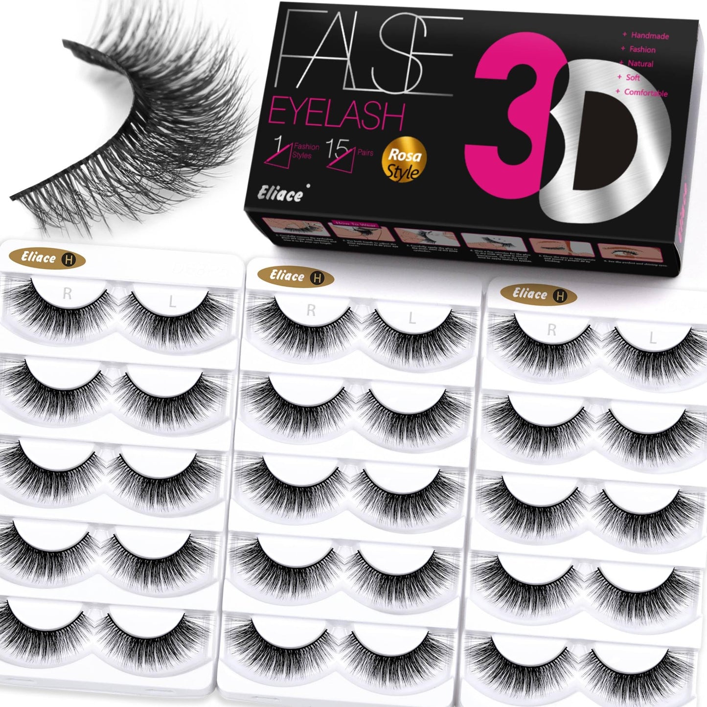 Eliace False Eyelashes Natural look Cat Eye Lashes Wispy Strips 3D Mink Lashes 13MM,15 Pairs Fake Eyelashes Faux Fluffy, Winged Fox Eyelashes, Soft Beauty & Personal Care Eliace