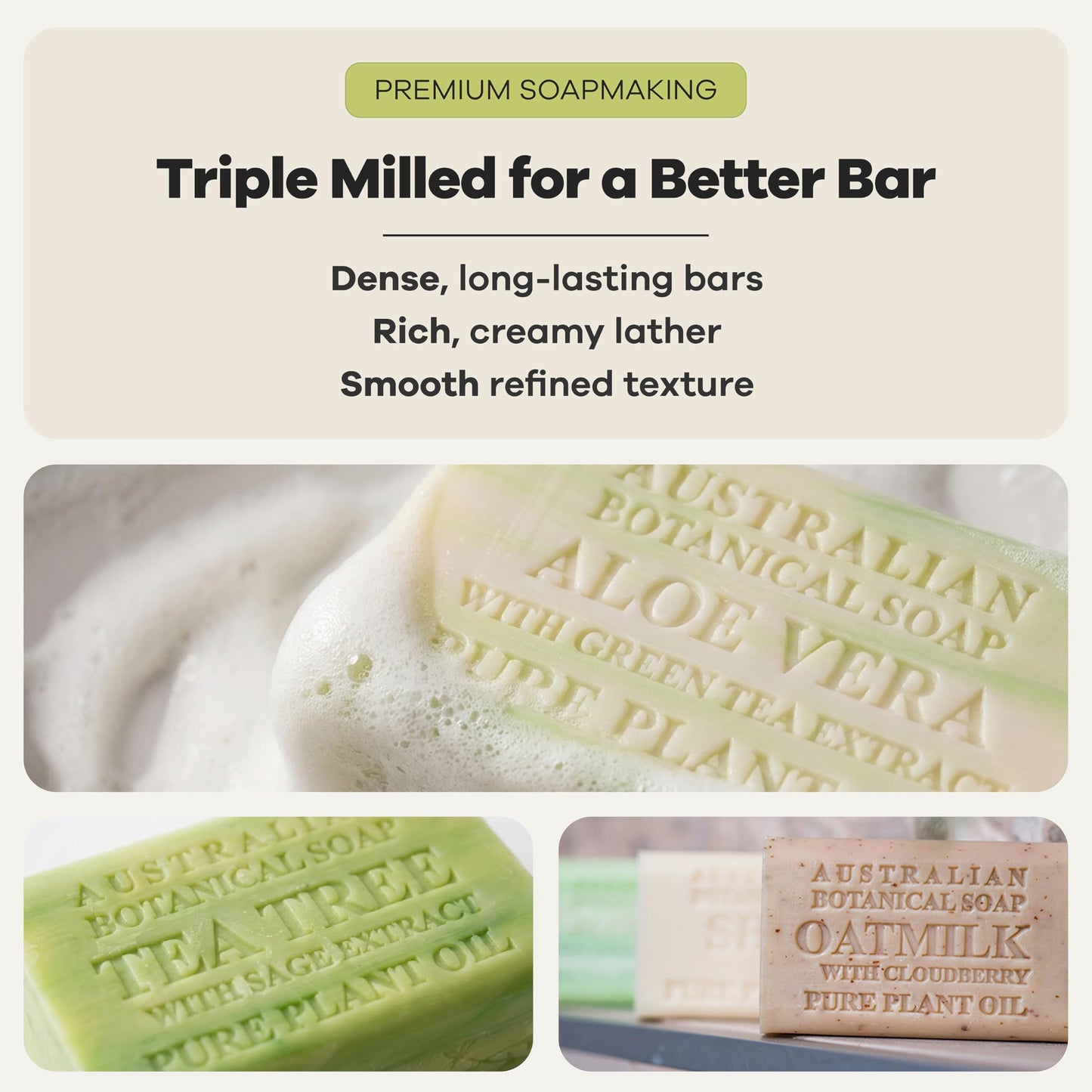Australian Botanical Soap Variety Pack, 6.6 oz Bars - Goat Milk, Eucalyptus, Sandalwood, Coconut, Lemongrass, Aloe, Tea Tree, Oat Milk - Enriched Beauty & Personal Care Australian Botanical Soap