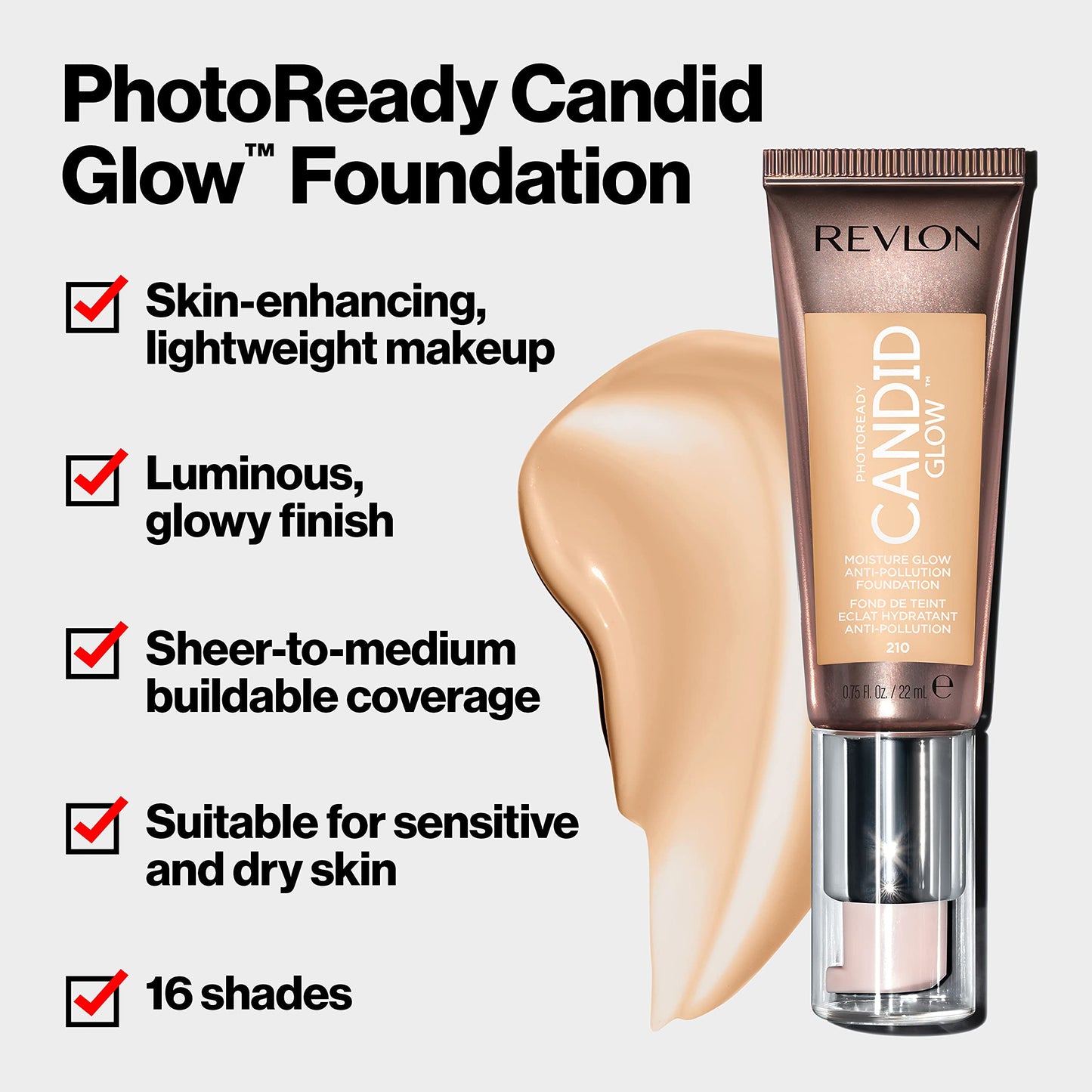 Revlon PhotoReady Candid Glow Moisture Glow Anti-Pollution Foundation with Vitamin E and Prickly Pear Oil, Anti-Blue Light Ingredients, without Beauty & Personal Care REVLON