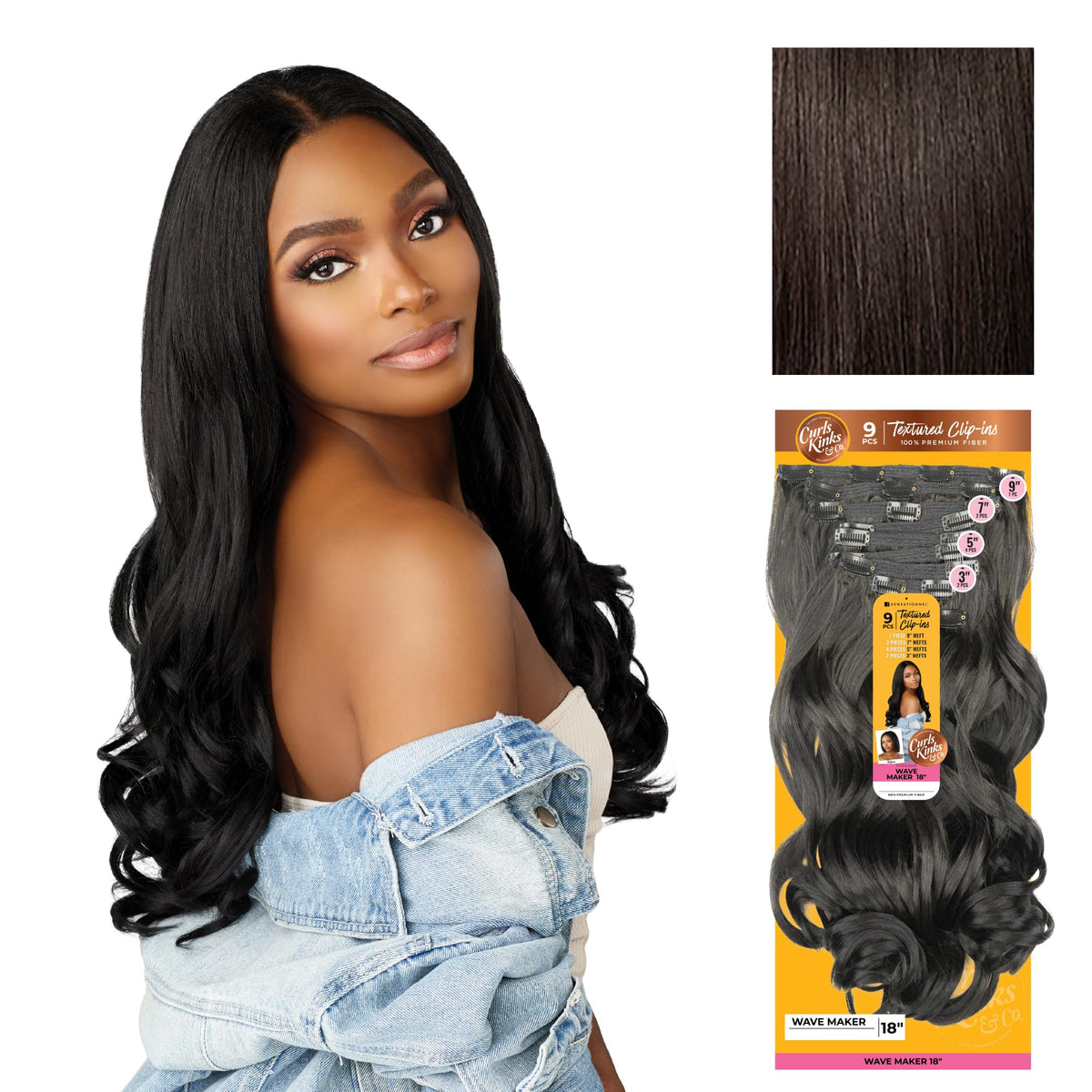 Sensationnel Curls Kinksandco Clip in-Wave Maker 18 Inch,2 DARKBROWN