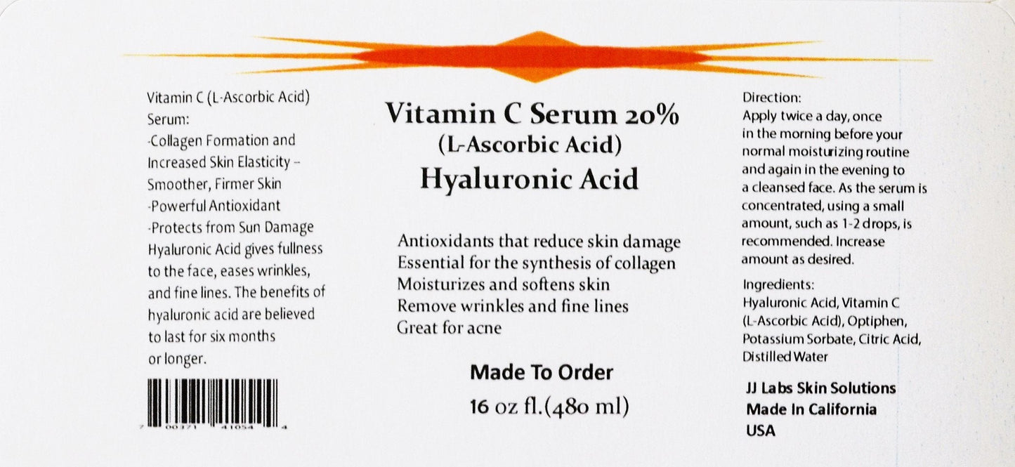 Vitamin C Skin Serum 25% (L-ascorbic Acid) with Pure Hyaluronic Acid Anti Aging Serum (32oz) Beauty & Personal Care JJ Labs Skin Solutions