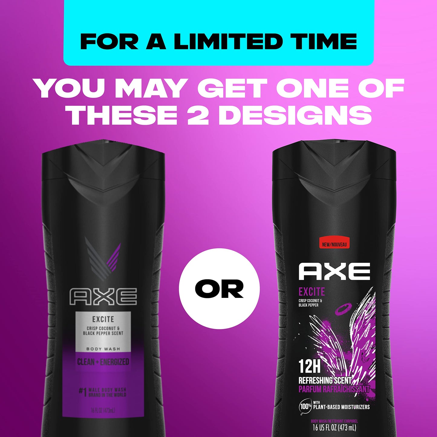 AXE Body Wash 12h Refreshing Scent Excite Crisp Coconut and Black Pepper Men's Body Wash with 100 percent Plant-Based Moisturizers 16 oz Beauty & Personal Care AXE