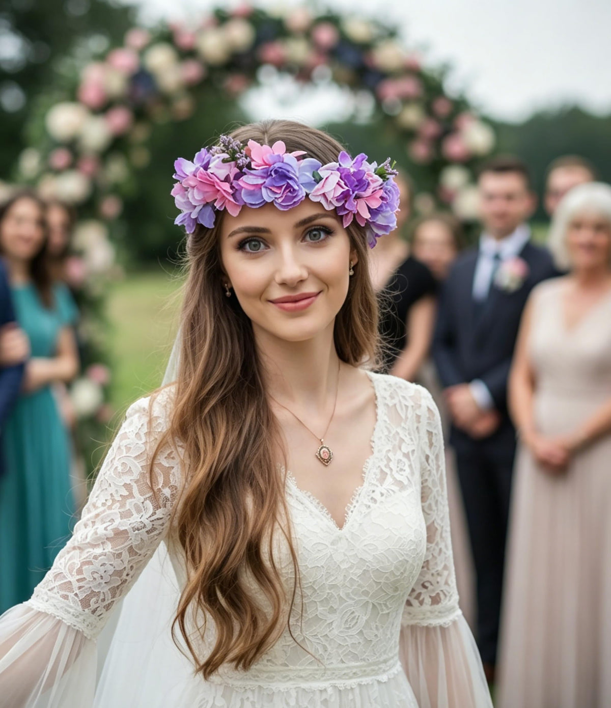 Vivivalue Rose Flower Crown Boho Flower Headband Wedding Party Purple