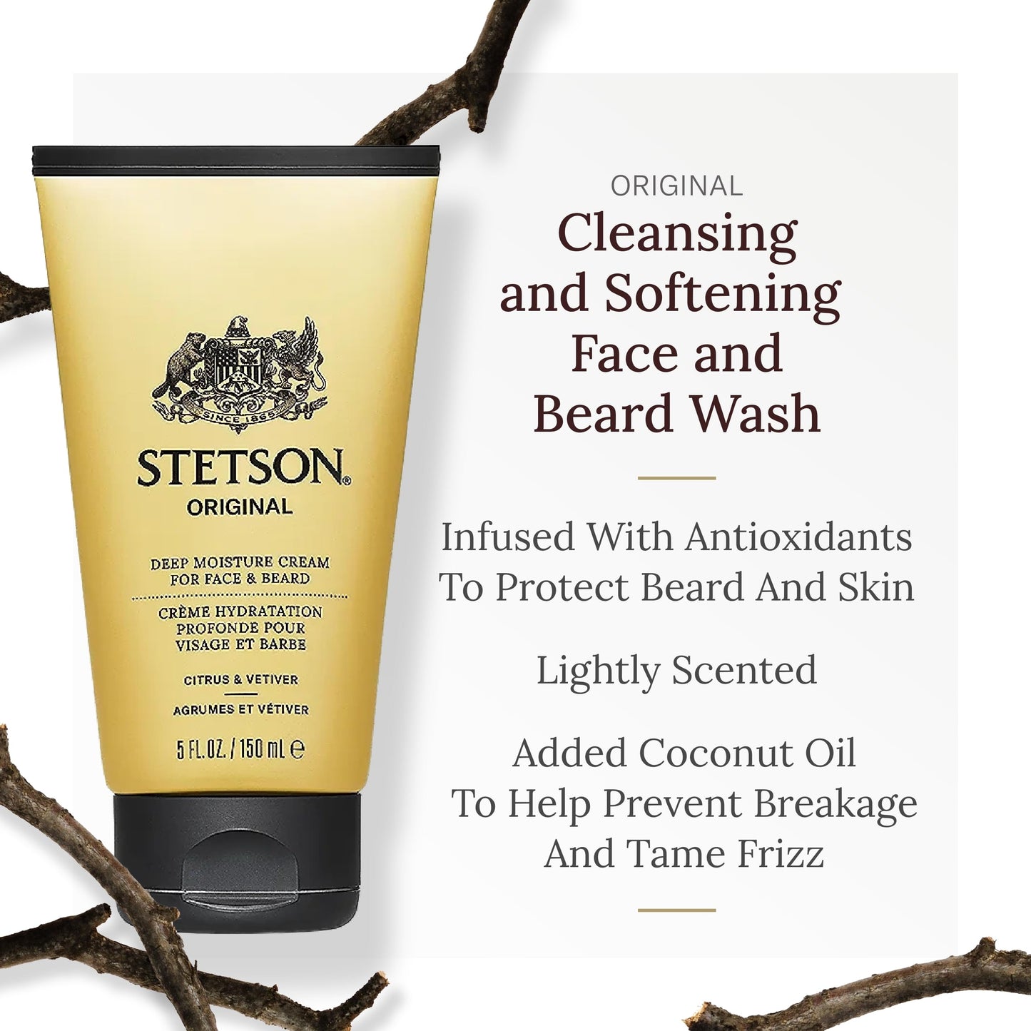 SCENT BEAUTY STETSON Personal Care Deep Clean Face & Beard Wash Men's Face Wash & Clarifying Soap - 5 oz - 3 Pack - Original Beauty & Personal Care SCENT BEAUTY