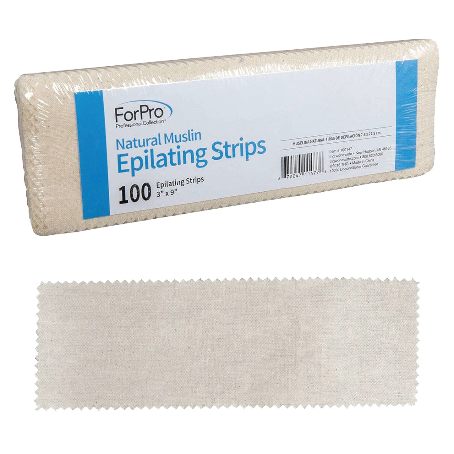 ForPro Natural Muslin Epilating Strips, Tear-Resistant, Pre-Cut Strips for Hair Removal, 3” W x 9” L, 100-Count Beauty and Personal Care ForPro Professional Collection