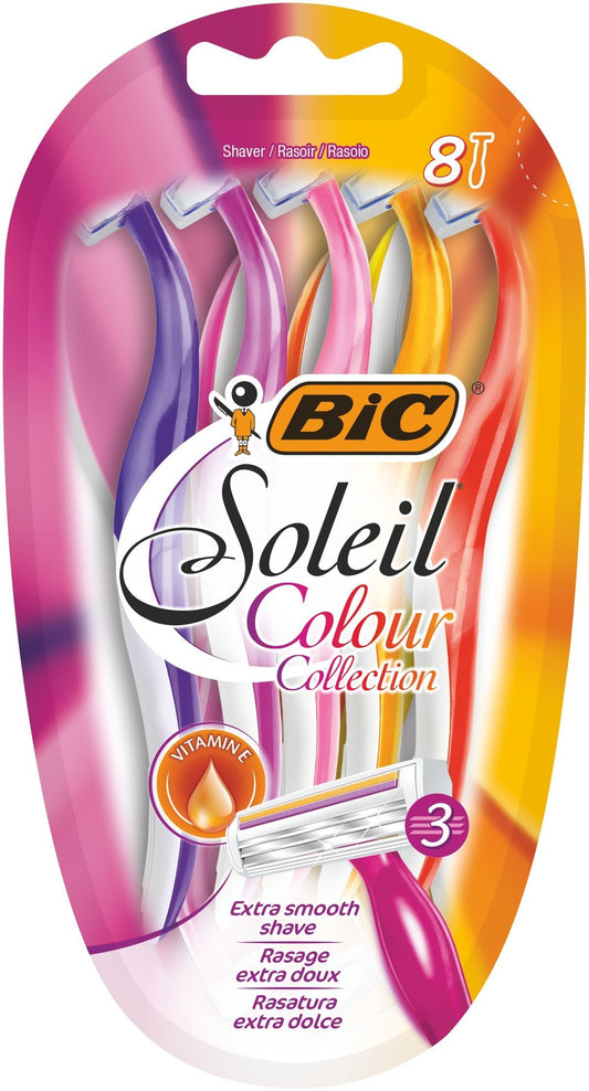 BIC Miss Soleil Colour Collection 3-Blade Razors for Women with Easy Grip Handle and Lubricating Strips, Pack of 8 Beauty and Personal Care BIC