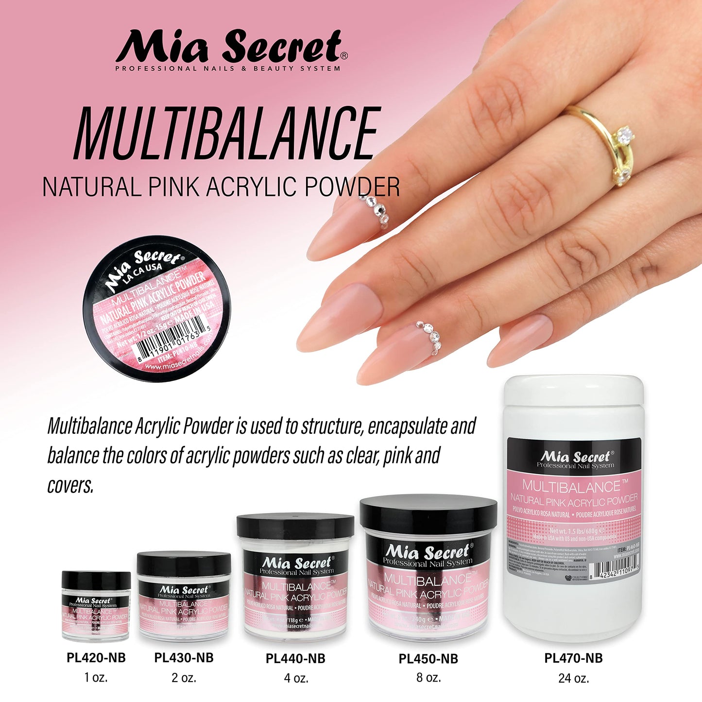 Mia Secret Multibalance Natural Pink Acrylic Powder 2 Oz Beauty & Personal Care Mia Secret
