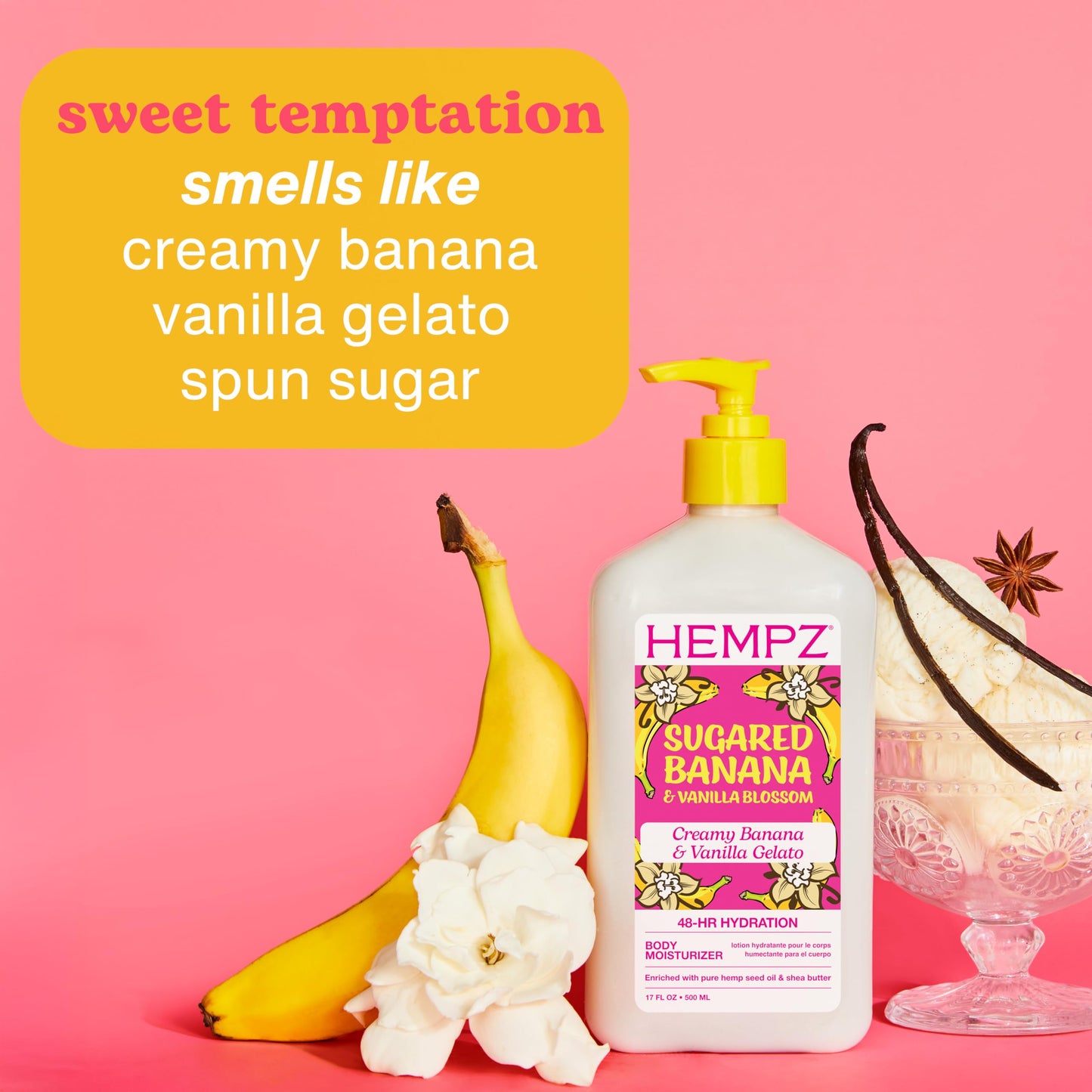 Hempz Sugared Banana & Vanilla Blossom Body & Hand Lotion, Ultra Hydrating Moisturizer for Men and Women, 17 oz Beauty & Personal Care Hempz