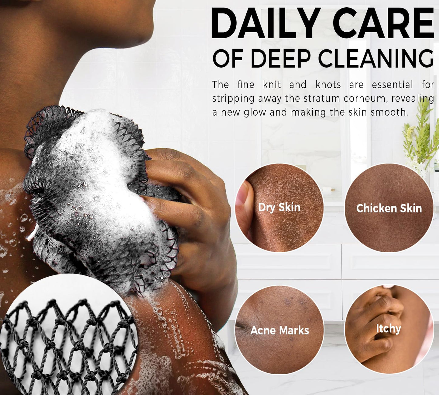African Net Sponge Authentic - Exfoliating Back Scrub Bath Sponge with Knots - Afro Scrub Body Scrubber Exfoliator Washcloth - African Body Care Daily Beauty and Personal Care RelaxScene
