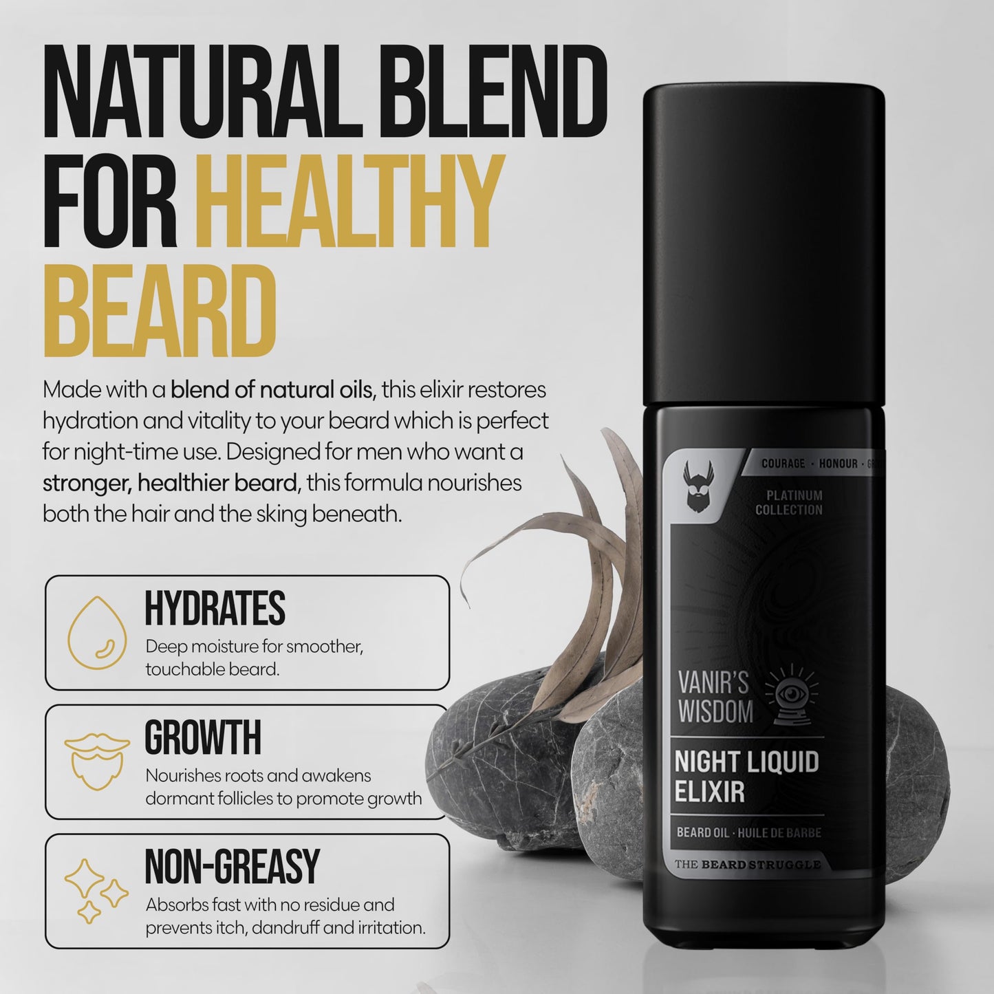The Beard Struggle Night Liquid Elixir Beard Oil - Platinum Collection - Vanir's Wisdom (1.35 Fl oz) - Beard Oil for Men - Natural Blend for Softens Beauty and Personal Care The Beard Struggle