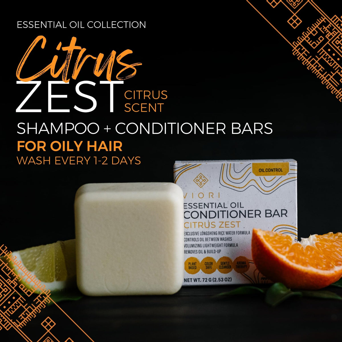 Viori Citrus Zest Essential Oil Conditioner Bar Made with Rice Water - Handcrafted All Natural Organic Conditioner Beauty & Personal Care Viori
