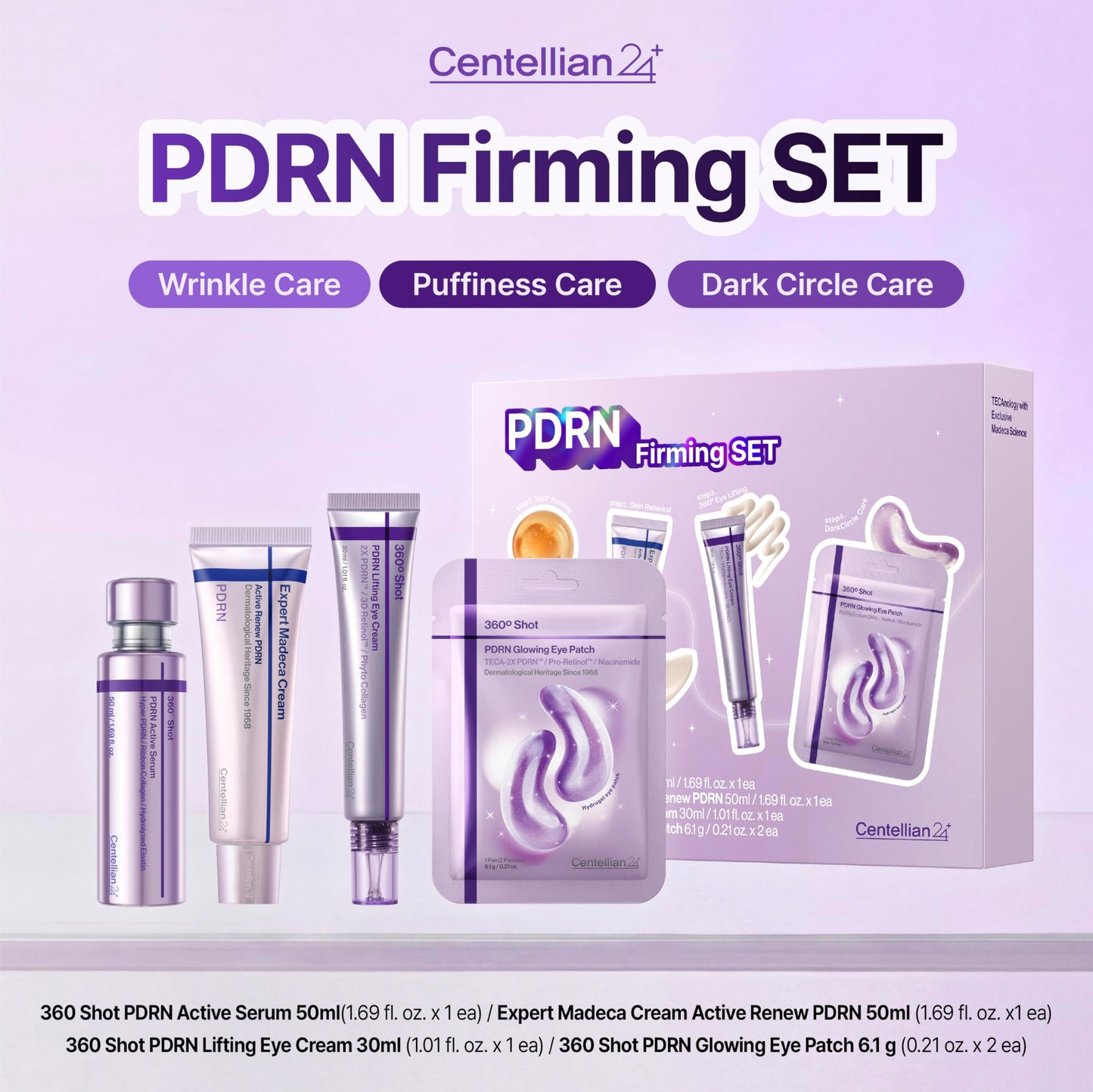 CENTELLIAN 24 PDRN Face & Eye Set (4pcs) - PDRN Cream 1.69 fl oz + Eye Cream 1.01 fl oz + Eye Patches (1pair x 2ea) + Active Serum 1.69 fl oz, TECA Beauty and Personal Care CENTELLIAN 24
