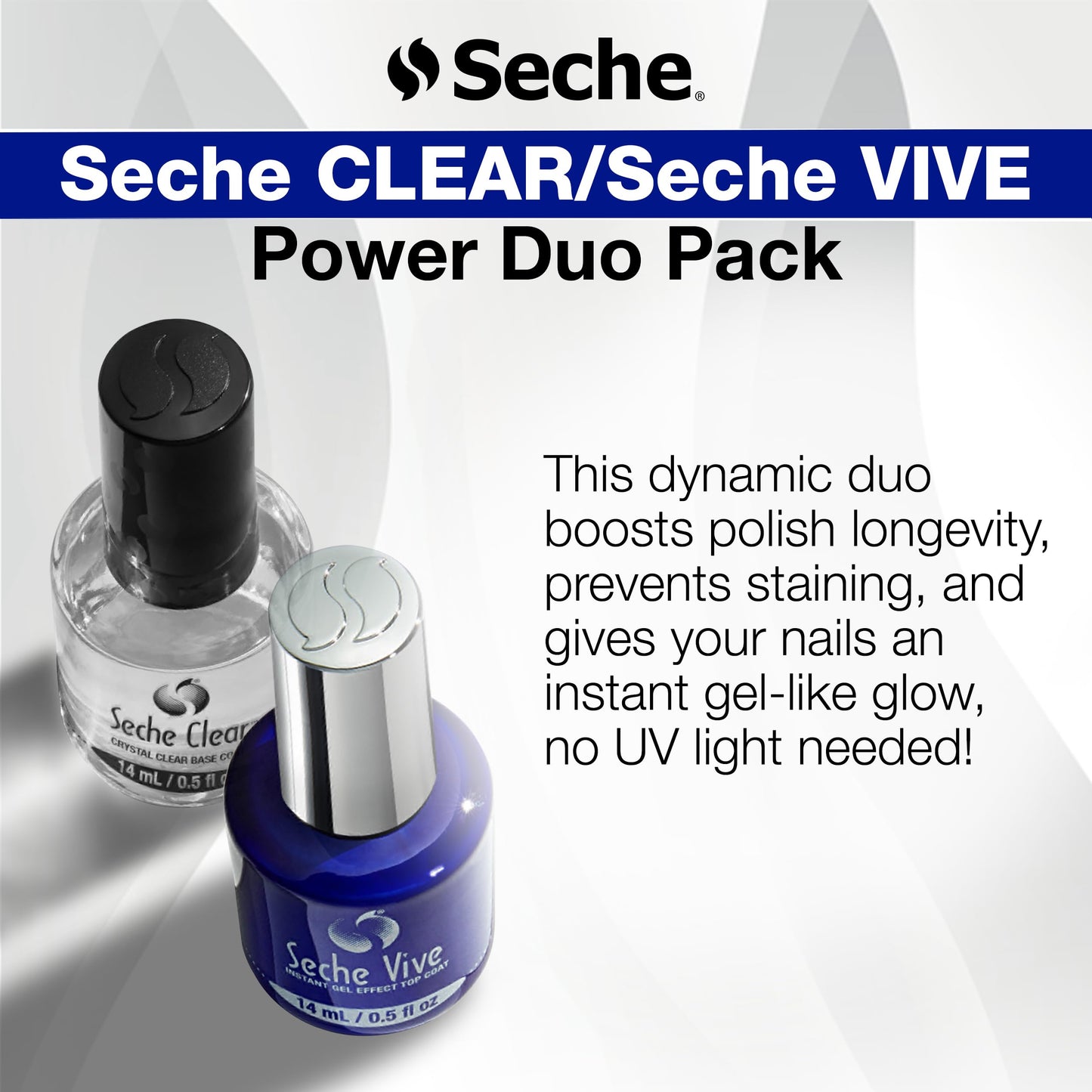 Seche Clear/Vive Base Coat and Gel Top Coat Duo Pack - Nail Strengthening & Long-Lasting High Shine, Top Coat Gel Nail Polish, Manicure Set, 14 mL Beauty & Personal Care Seche