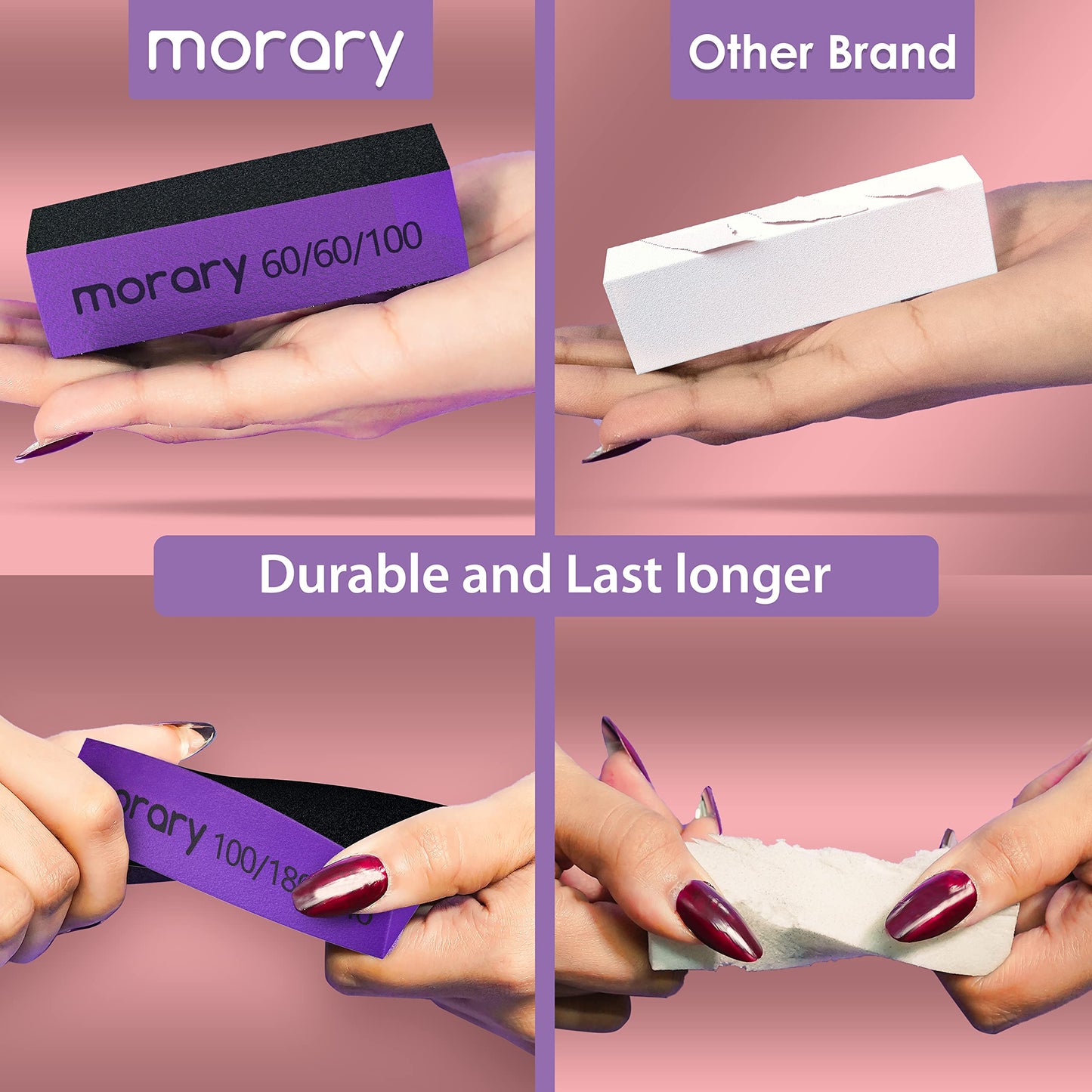 Morary 12-Pack Nail Buffers for Acrylic Nails, 60/60/100 Grit, 3 Sided (Purple Black) Beauty & Personal Care Morary