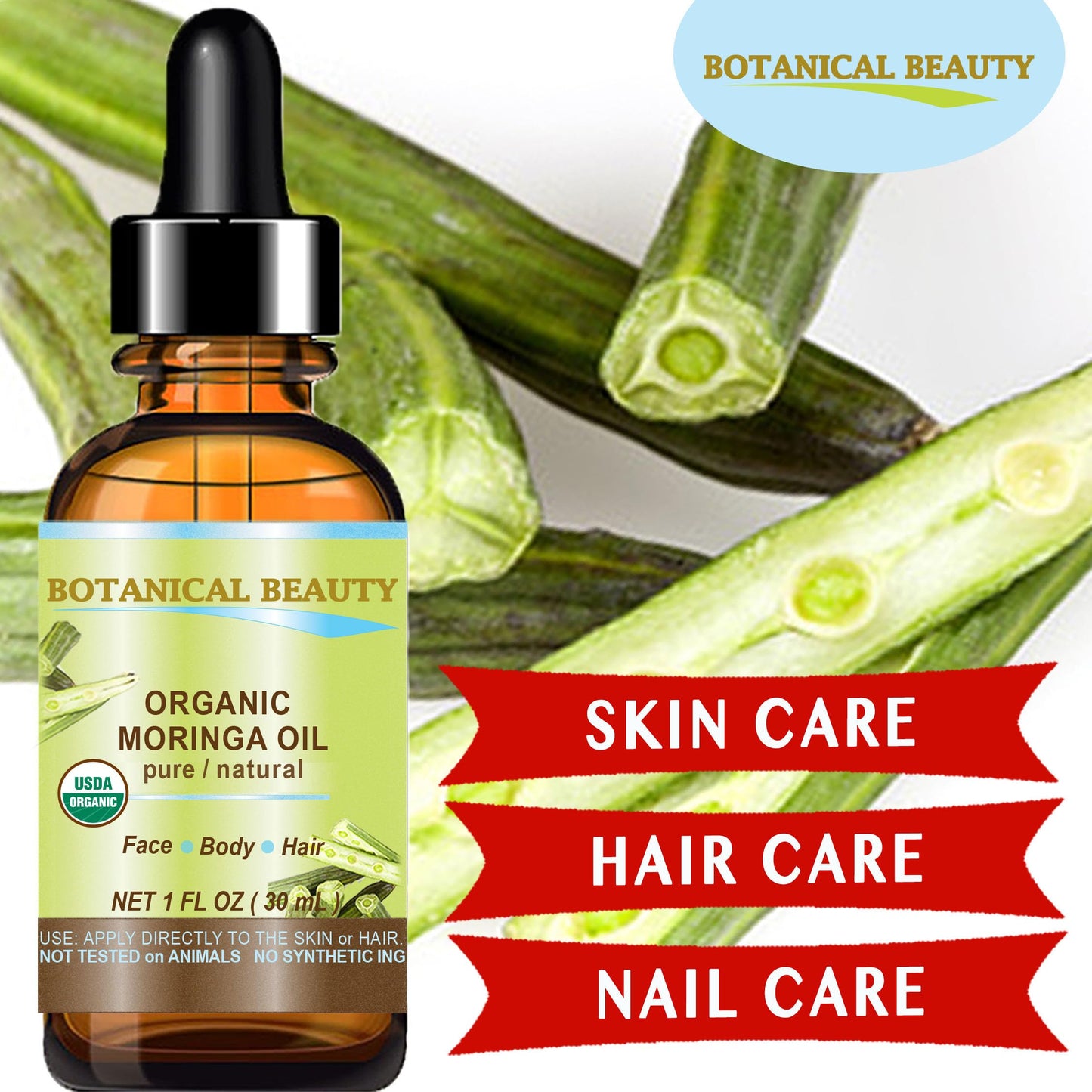 Botanical Beauty Organic Moringa Oil 100% Pure Natural Undiluted 0.5 Fl.oz.- 15 ml. for Face Skin, Hair, Lips, Body, Nails Rich in Vitamin C, Vitamin Beauty & Personal Care Botanical Beauty