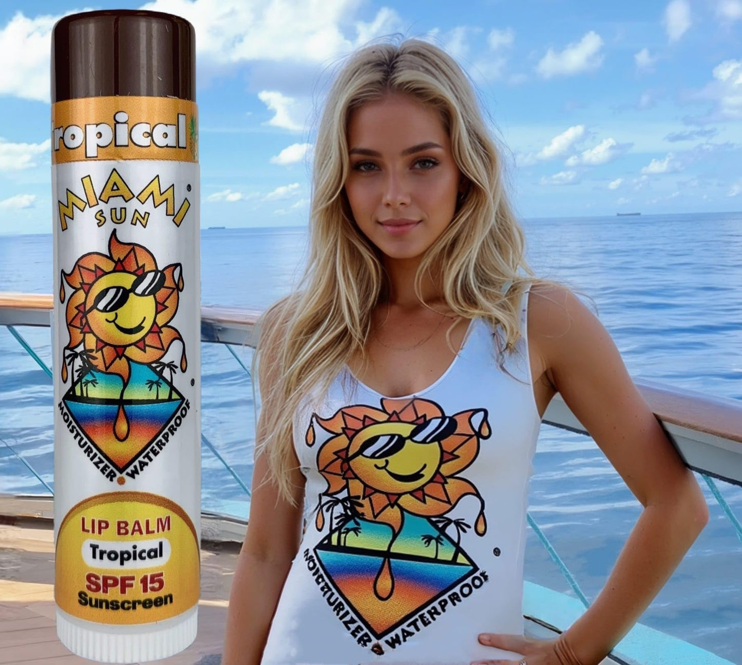 Miami Sun SPF15 Tropical Flavor Sunscreen Lip Balm, offers essential UVA/UVB protection, shield lips from sun exposure, moisturizes and softens lips Beauty and Personal Care MIAMI SUN
