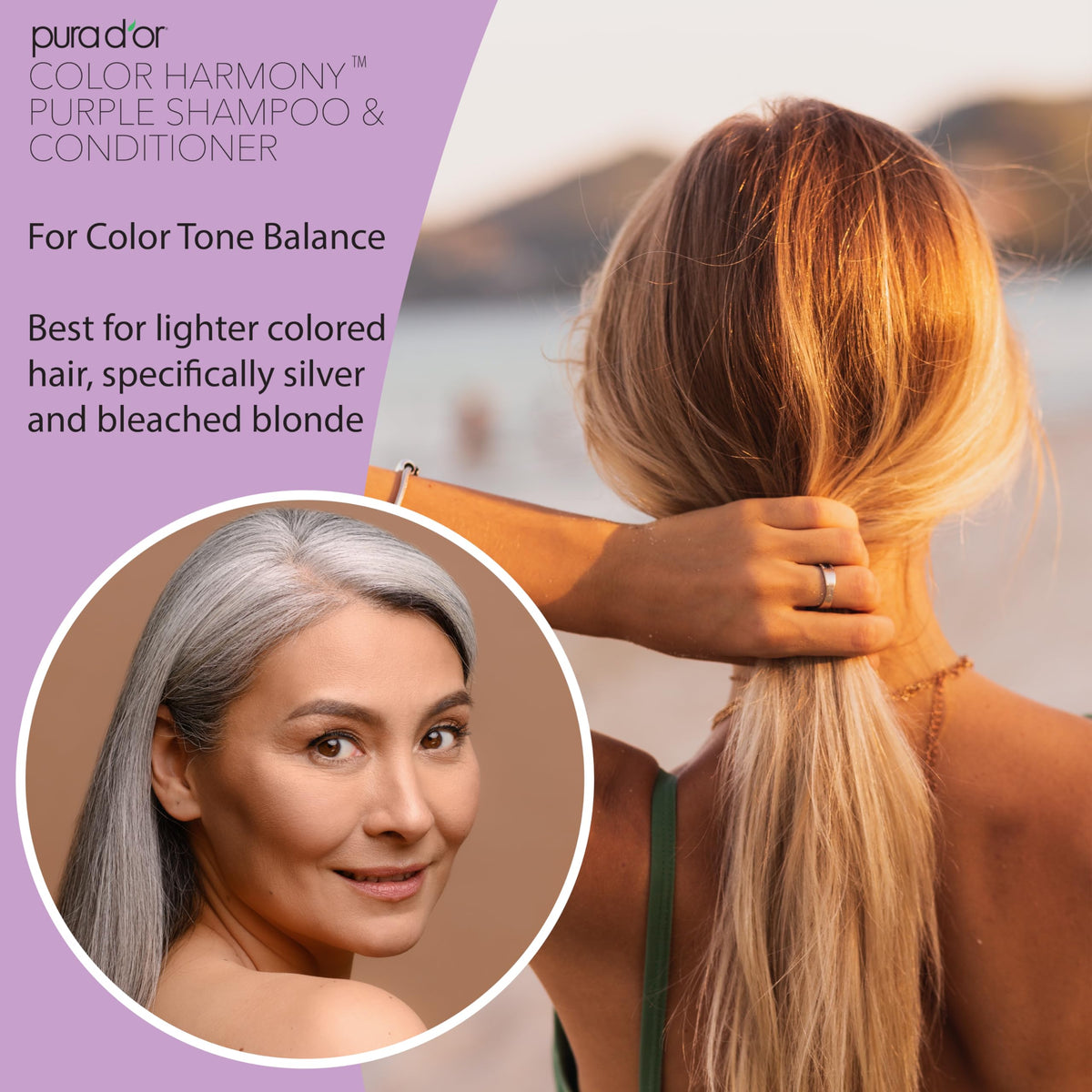PURA D'OR 16 Oz ColorHarmony Purple Conditioner For Bleached, Blonde, Silver & Color Treated Hair - Keratin, Bamboo Fiber, No Sulfates, Select Natural