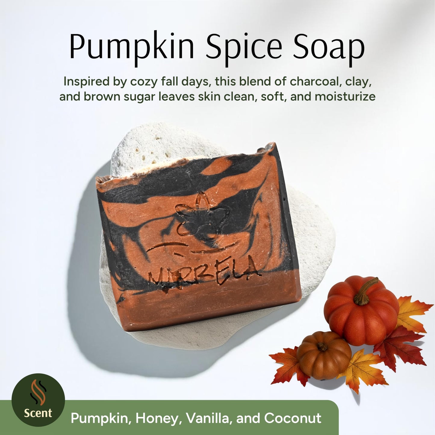 Marbela Cosmetics Pumpkin Spice Handmade Soap Bar - Made in USA, Vegan Friendly, Palm Oil Free, Natural Bar Soap - Gentle Face & Body Soap for Daily Beauty & Personal Care Marbela