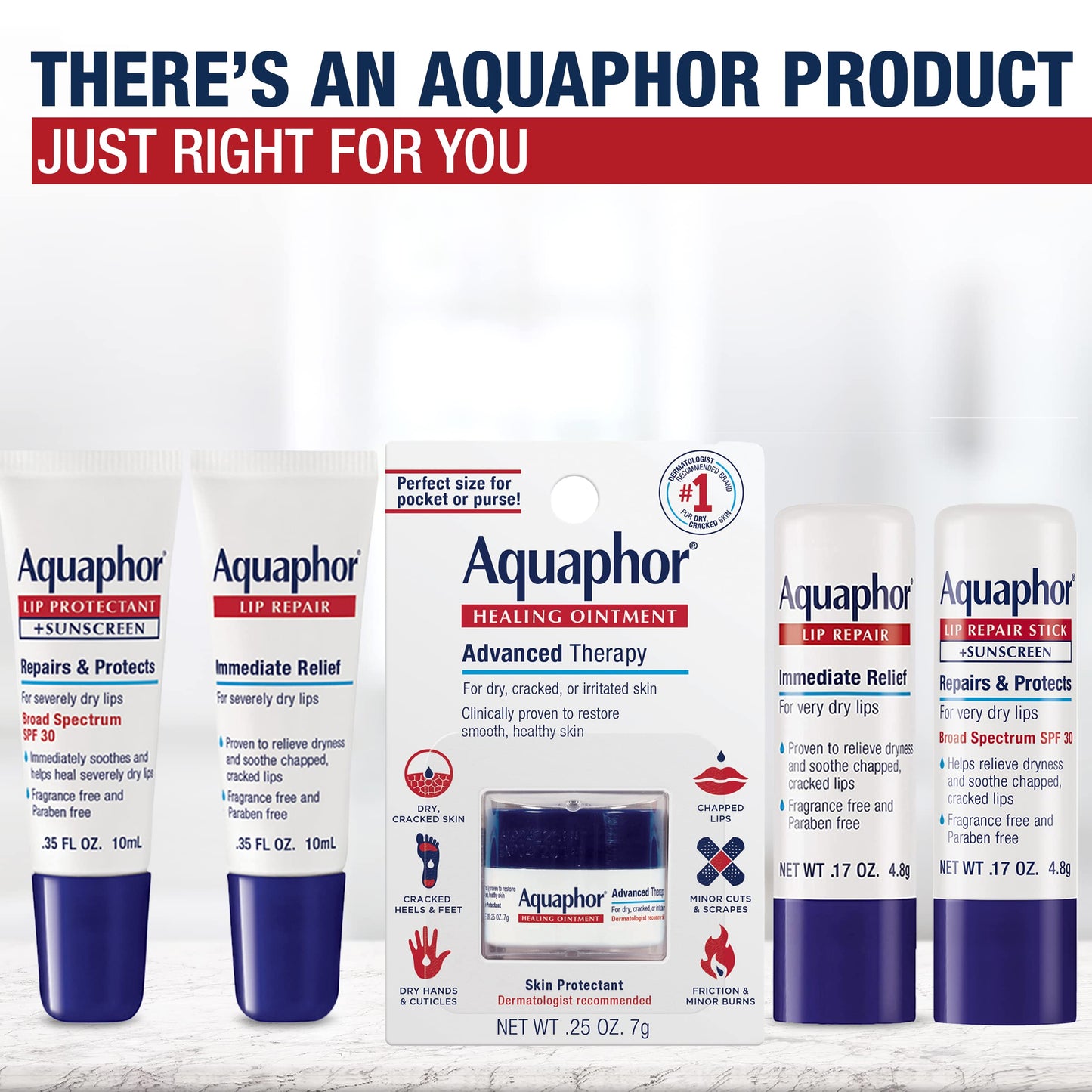 Aquaphor Lip Repair Ointment - Long-lasting Moisture to Soothe Dry Chapped Lips - .35 fl. oz. Tube (Pack of 48) Beauty and Personal Care Aquaphor