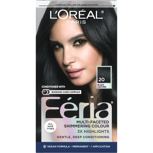 L'Oreal Paris Feria Multi-Faceted Shimmering Permanent Hair Color, 20 Black Leather (Natural Black), Pack of 1 Hair Dye Kit Beauty & Personal Care L'Oreal Paris