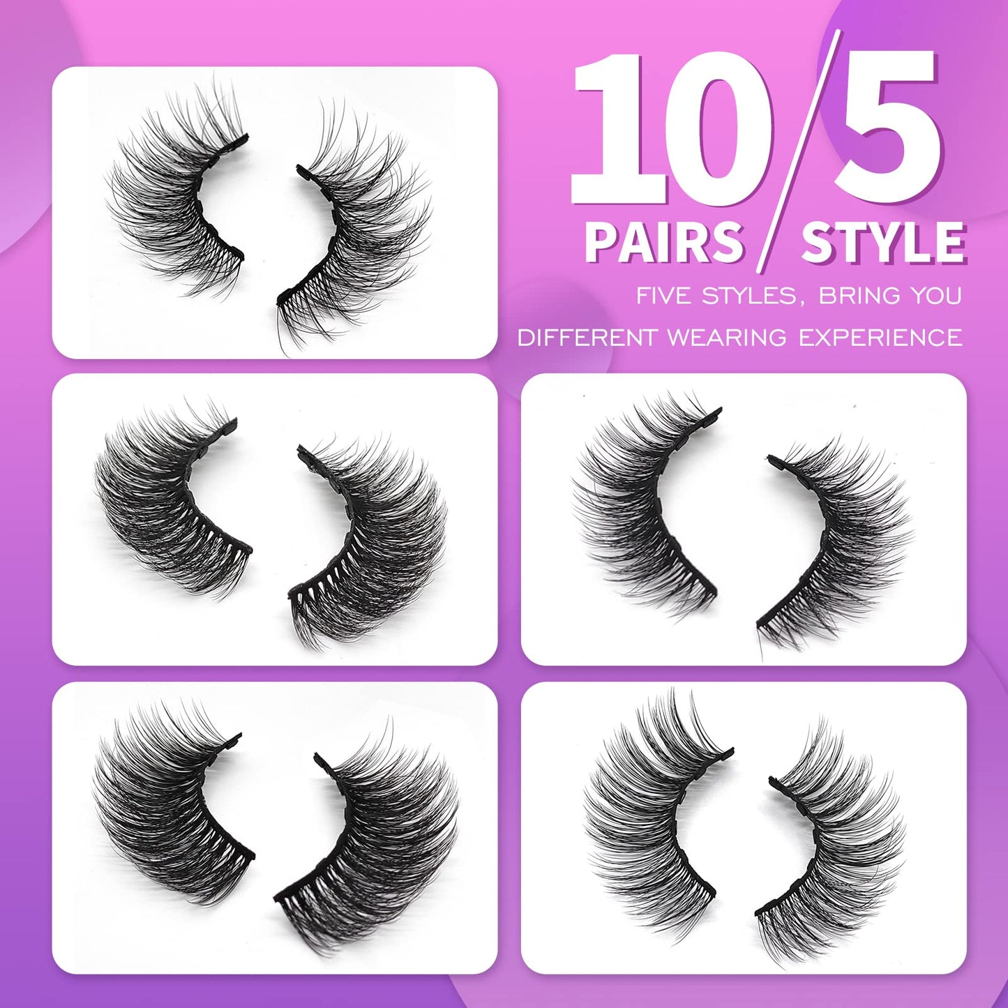Royaomis 10 Pairs Magnetic Eyelashes with Eyeliner, Magnetic Lashes Natural Looking, Magnetic Eyelash Kit,Latest Six Magnets, With 3D 5D Reusable Beauty & Personal Care royaomis