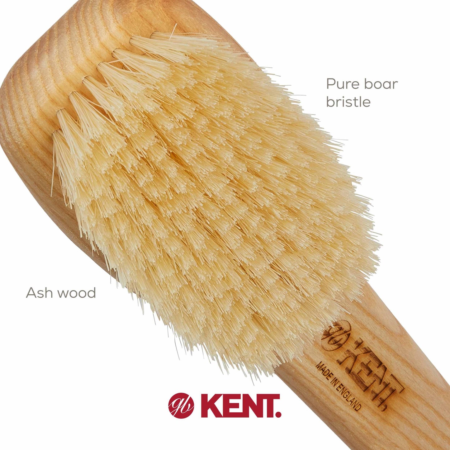 KENT FD6 9" Beechwood Wood Short Handle Shower Bath Body Brush. for Skin Exfoliate & Massage. 100% White Boar Bristles. Best Body, Foot and Leg Beauty and Personal Care KENT