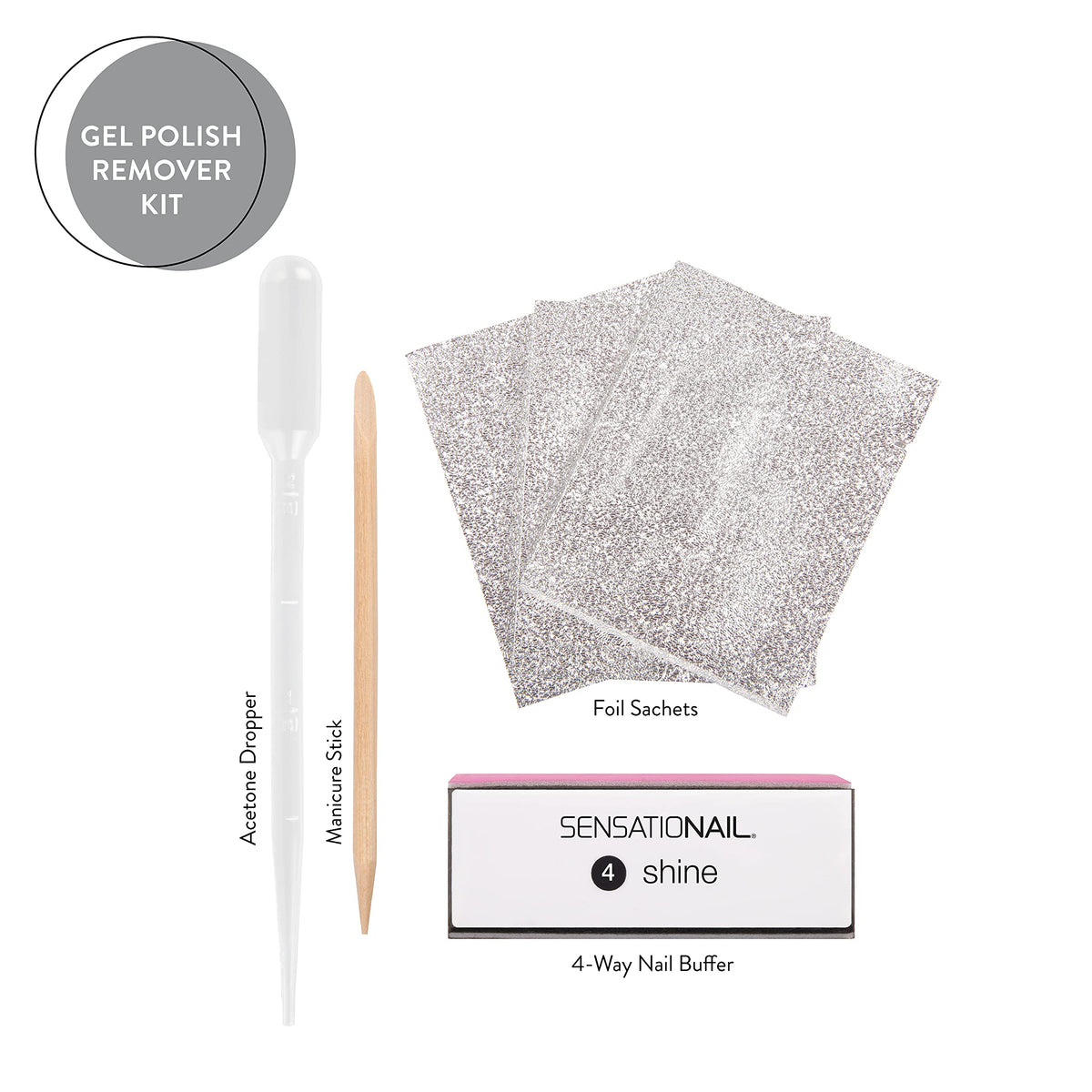 Sensationail Gel Nail Polish Removal Kit, Acetone Dropper, 4-Way Nail Buffer and Manicure Stick, Easily Soak Off without Damage or Hassle, Silver, 30 Beauty & Personal Care Sensationail