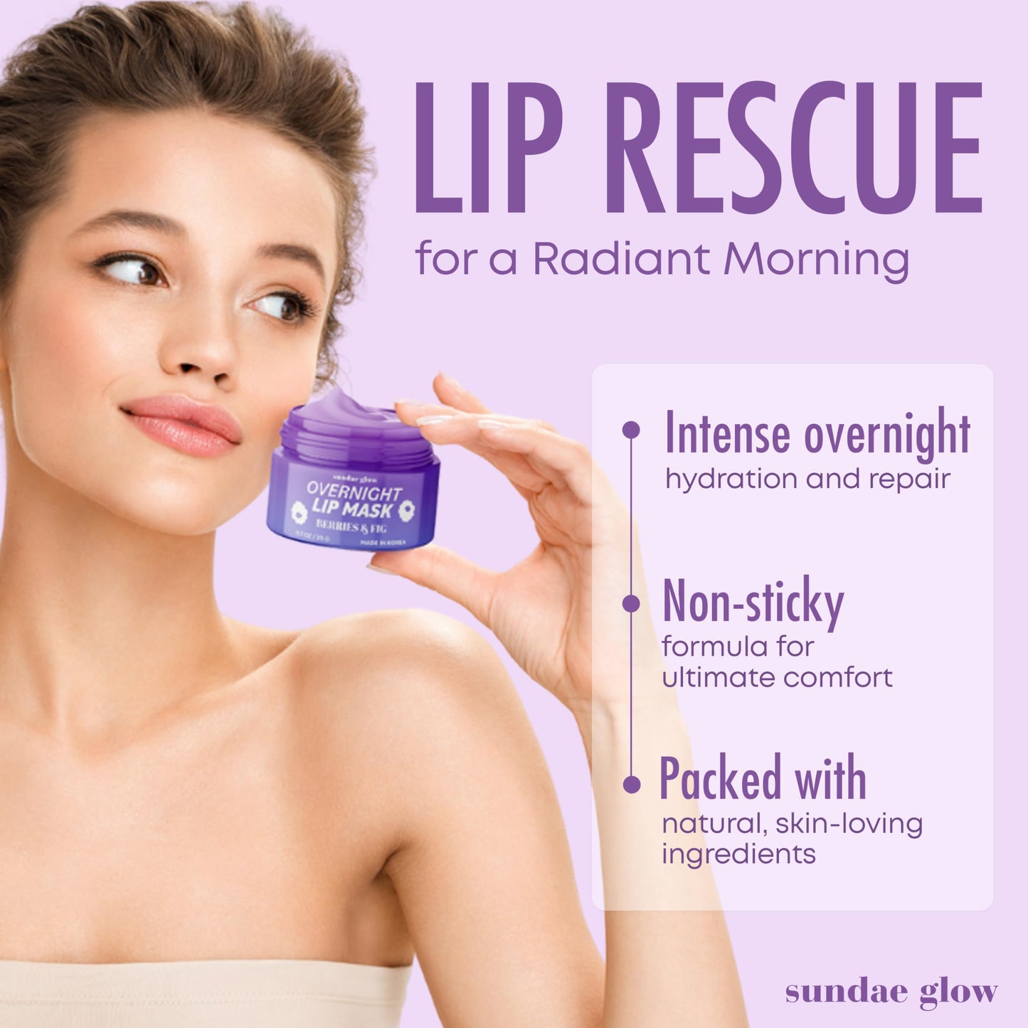 Sundae Glow Lip Mask with Berries & Fig - Overnight Lip Repair, Intense Hydration & Smoothing - Dermatologist Tested, Korean Lip Care - Vegan, Clean Beauty & Personal Care Sundae Glow