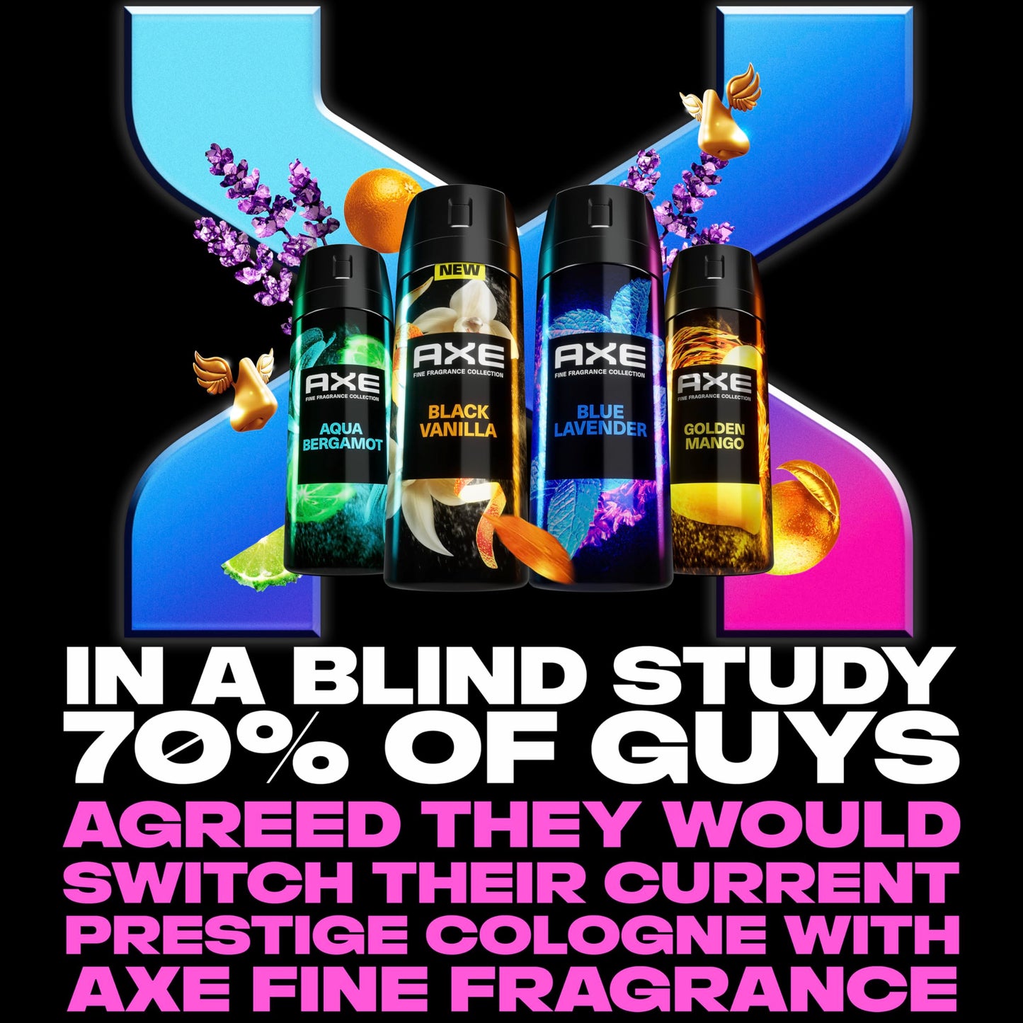 AXE Fine Fragrance Collection Premium Deodorant Body Spray for Men - Variety Pack - Blue Lavender, Aqua Bergamot, Golden Mango, & Black Vanilla - Pack Beauty and Personal Care AXE