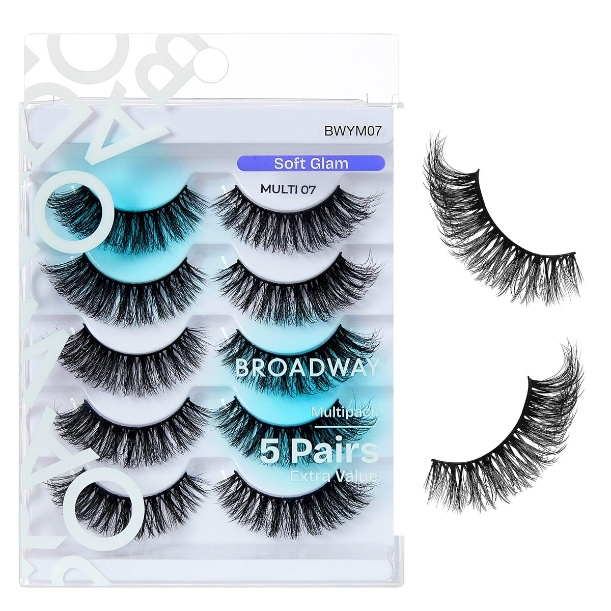 Broadway False Lashes Multipack, Faux Mink Wispy Volume Strip Eyelashes, Natural Look for Daily & Glam Wear, 5 Pairs Fluffy & Lightweight Cat Eye