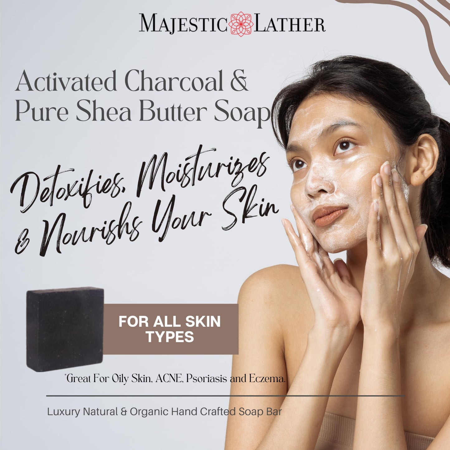 Majestic Lather Activated Charcoal & Shea Butter Luxury Bar Soap for Face, Body, Oily & Sensitive Skin, Eczema, Psoriasis and ACNE. Purifying Beauty & Personal Care Majestic Lather