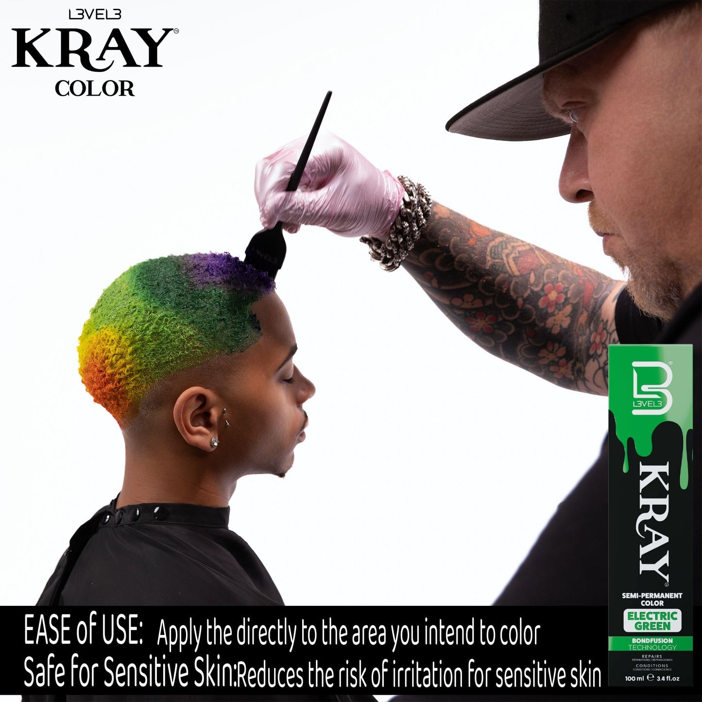 L3 - Level 3 Electric Semi Permanent Hair Color - Vibrant Long Lasting Shine - Argan Oil Protection - 100 ml - Electric Green Beauty & Personal Care L3