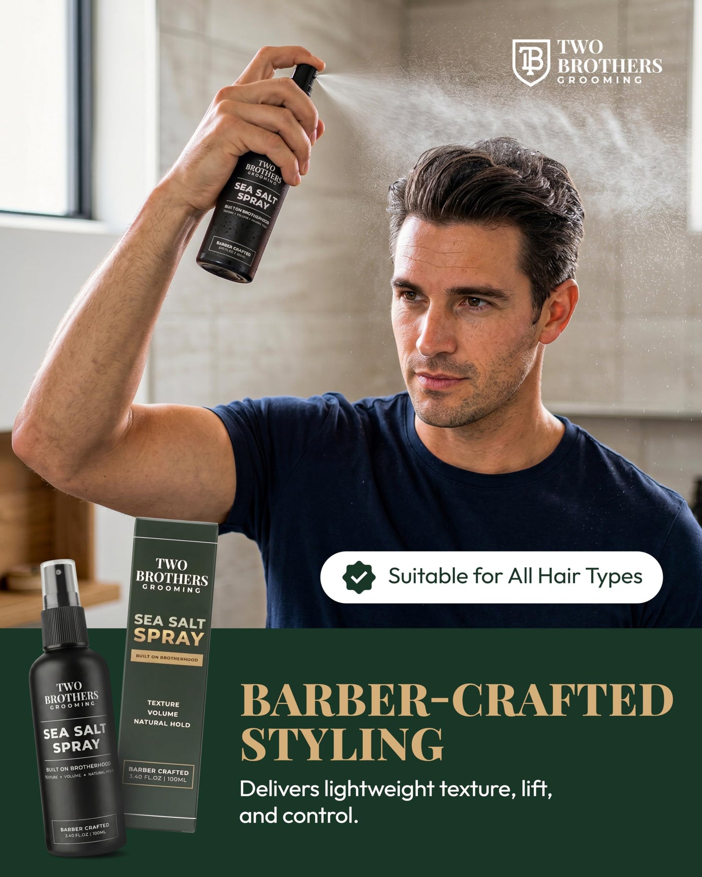 Two Brothers Grooming Sea Salt Spray for Men Hair Texturizing Spray, Volume & Thickness Boost, Matte Finish, Lightweight Natural Hold, Beach Wave Hair Beauty & Personal Care Two Brothers Grooming