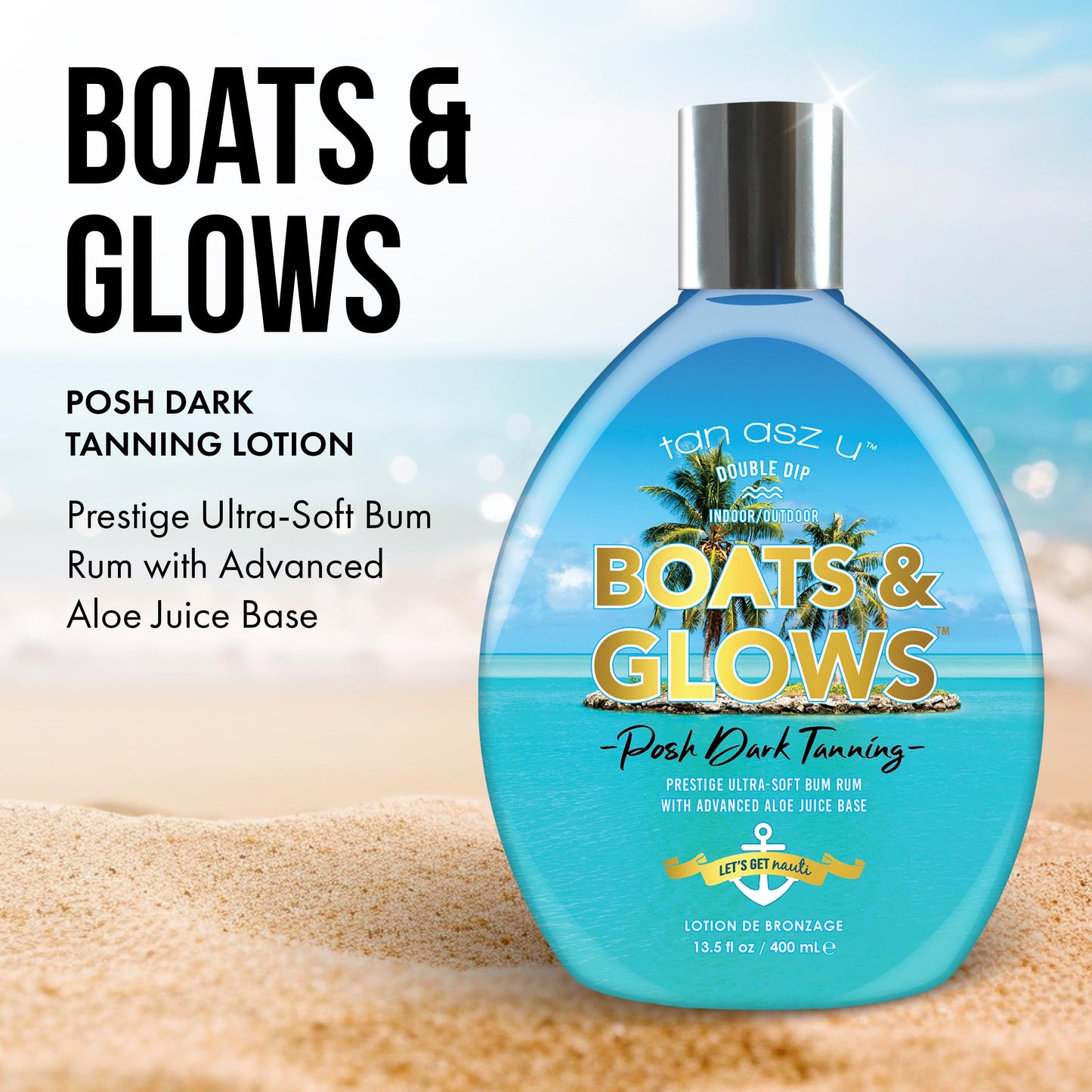 Tan Asz U Boats & Glows Tanning Lotion, Posh Dark Indoor/Outdoor Double Dip Bronzer with Aloe Juice Base, Peptides, Ceramides & Hyaluronic Acid, 13.5 Beauty & Personal Care Tan Asz U