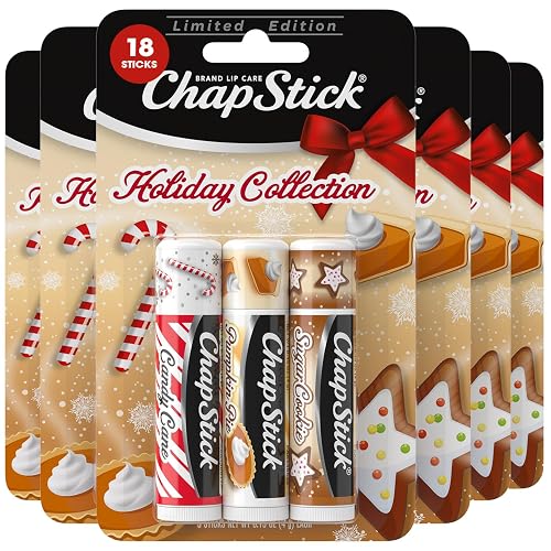 ChapStick Bulk Lip Balm, Holiday Variety 3-Packs x 6 (18 Sticks) - Candy Cane, Sugar Cookie, and Pumpkin Pie Flavored Lip Moisturizers, Stocking Beauty & Personal Care ChapStick