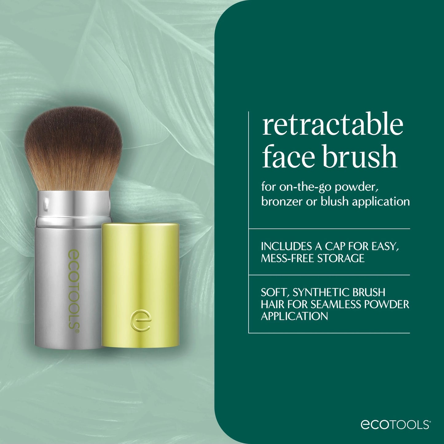 EcoTools Retractable Face Makeup Brush, Kabuki Brush for Foundation, Blush, Bronzer, & Powder, Travel Friendly & Perfect for On The Go, Eco Friendly Beauty & Personal Care EcoTools