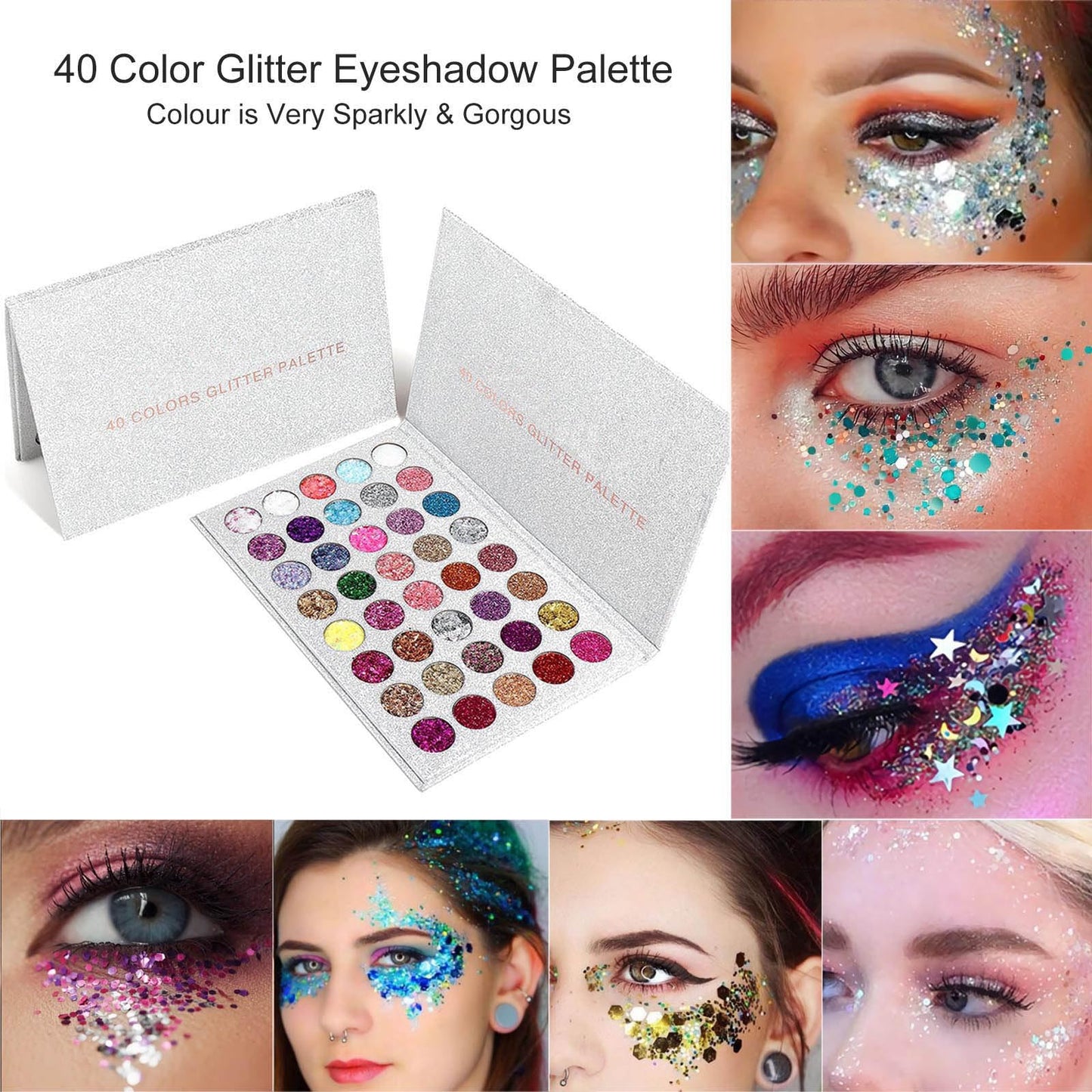 SUMEITANG 40 Colors Glitter Gel Set - No Glue Needed for Hair Face Body Glitter for Halloween, Carnival, Cosplay | Multi-Purpose Paint Glitter Beauty & Personal Care SUMEITANG