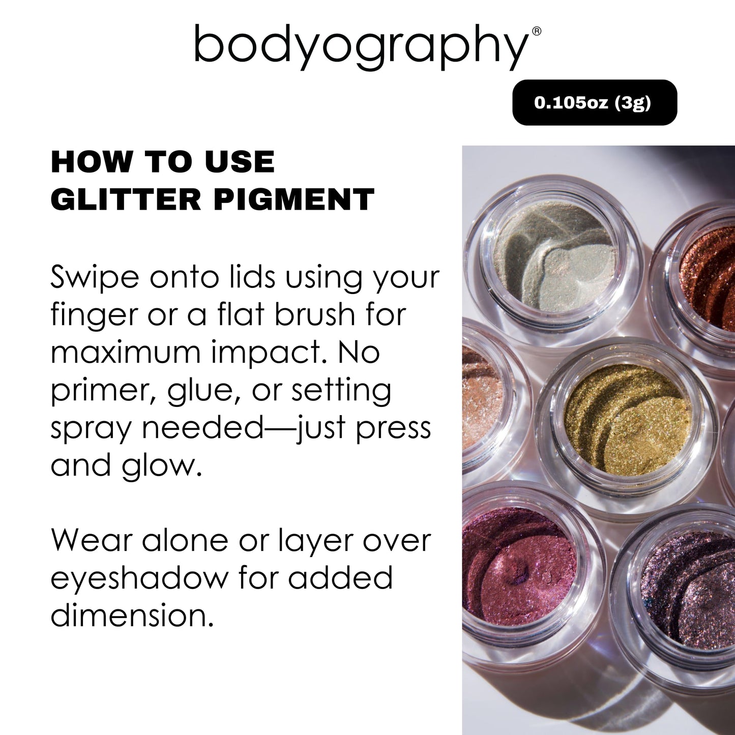 Bodyography Glitter Pigment Eye Shadow | Long Wear Shimmer Eyeshadow | Vegan, Talc & Paraben Free | Cream Powder Formula | Caviar (Smoky Brown) 1.5 g Beauty & Personal Care Bodyography