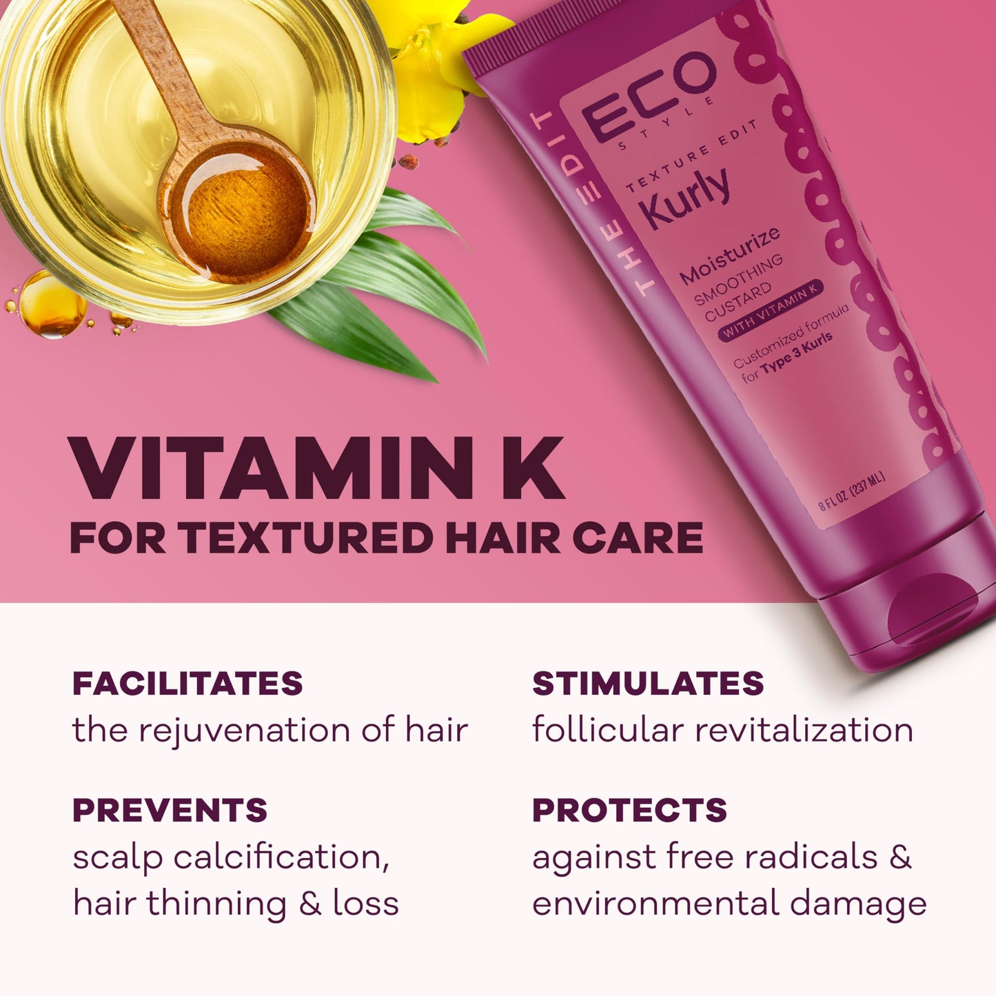 ECO STYLE, Texture Edit, Kurly Moisturize Smoothing Cream for Type 3 curly hair - A sulfate-free, curl cream that smooths, combats frizz and nourishes Beauty & Personal Care Eco Style