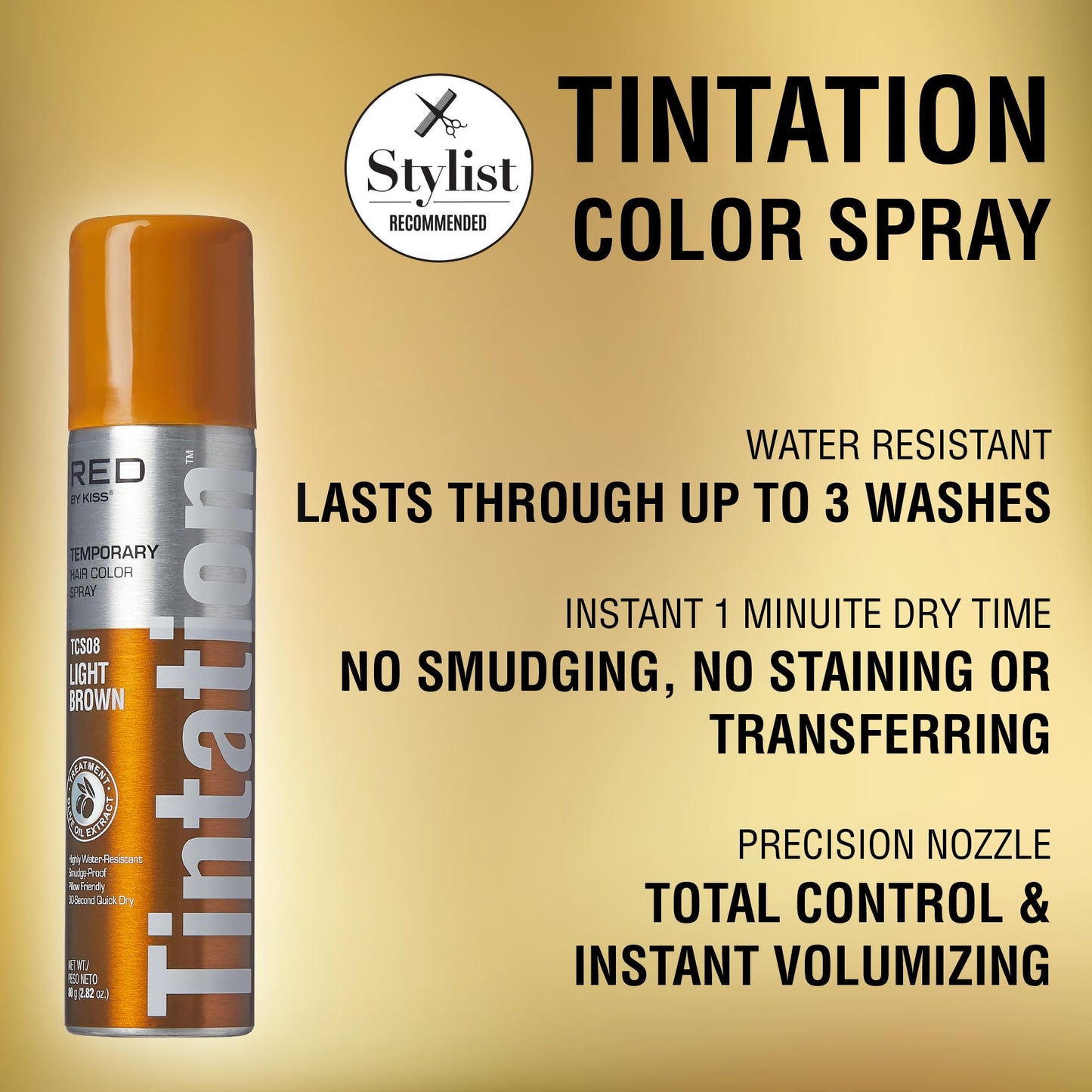 Red by Kiss Tintation Temporary Hair Color Spray, Instant Gray Root Touch Up Coverage, Water-Resistant & Smudge-Proof, Easy Wash Out, Barber Beauty & Personal Care Red by Kiss