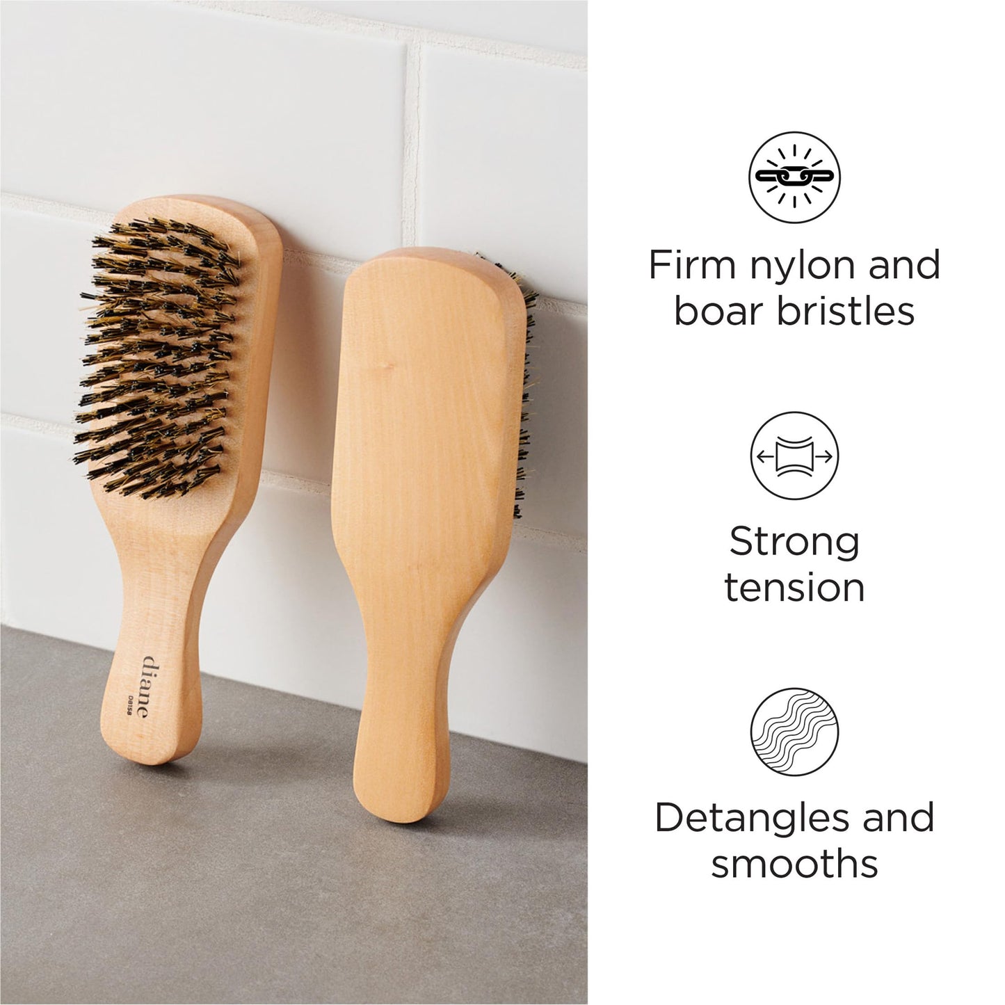 Diane Reinforced Boar Bristle Club Wave Brush for Men and Barbers - Hard Bristles for Thick to Coarse Hair - Use for Detangling, Smoothing, Wave Beauty & Personal Care Diane