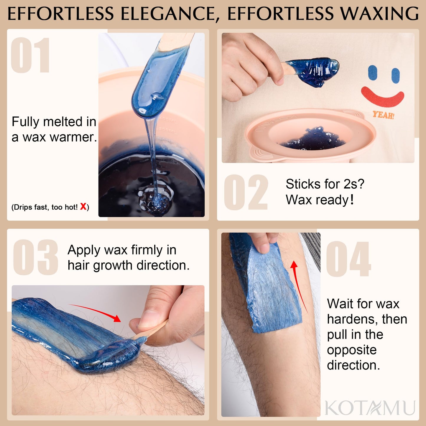KOTAMU Waxing Kit for Women & Men, Professional Wax Warmer for Hair Removal with Silicone Pot, Wax Kit for Coarse Thick Fine Fuzzy Hair & Sensitive Beauty and Personal Care KOTAMU