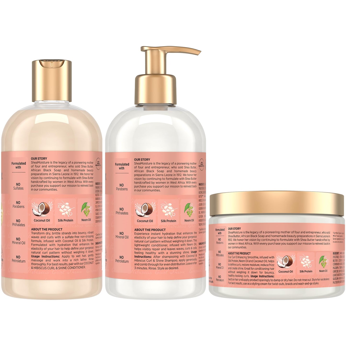 SheaMoisture Coconut & Hibiscus Curl & Shine Shampoo & Conditioner + Curl Enhancing Smoothie for Bouncy Curls, Frizz Control, Gifts for Women Beauty & Personal Care SheaMoisture