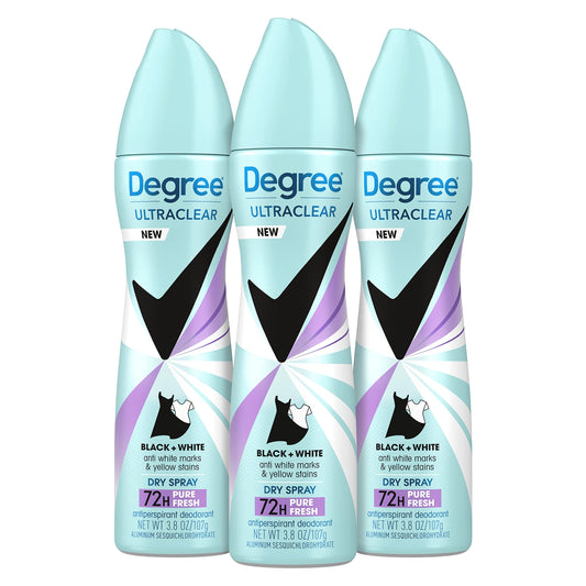 Degree Antiperspirant Dry Spray Pure Fresh 3 Count Anti White Marks and Yellow Stains Deodorant for Women 3.8 oz(Pack of 3) Beauty and Personal Care Degree