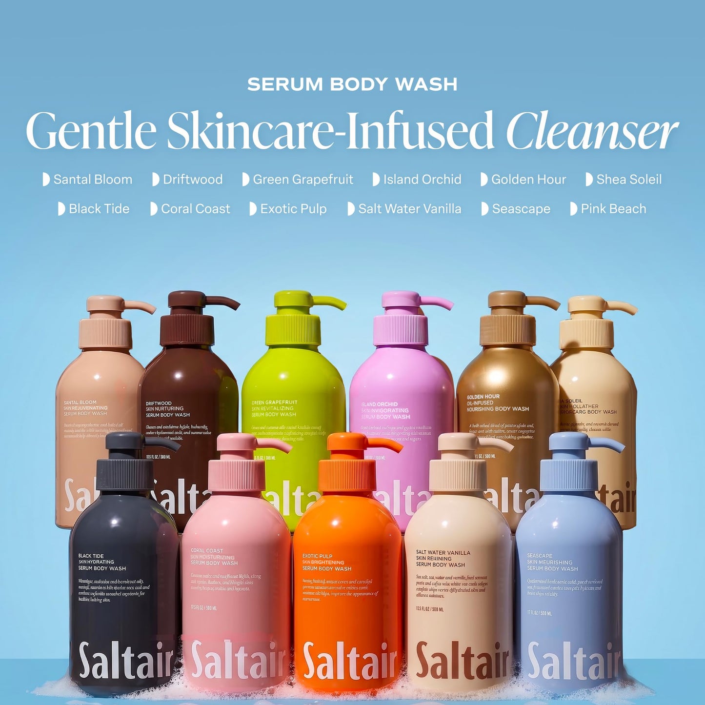Saltair Body Wash 2-Pack - Moisturizing Body Wash with Hyaluronic Acid & Vitamin B5 - Scented Shower Gel for Women and Men - Seascape Scent, 2x 17oz Beauty & Personal Care Saltair