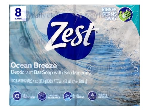 Zest Ocean Breeze Bar Soap - 8 Bars - Enriched With Sea Minerals - Rich Lathering Bars Leave Your Body Feeling Smooth And Moisturized with an Beauty & Personal Care Zest