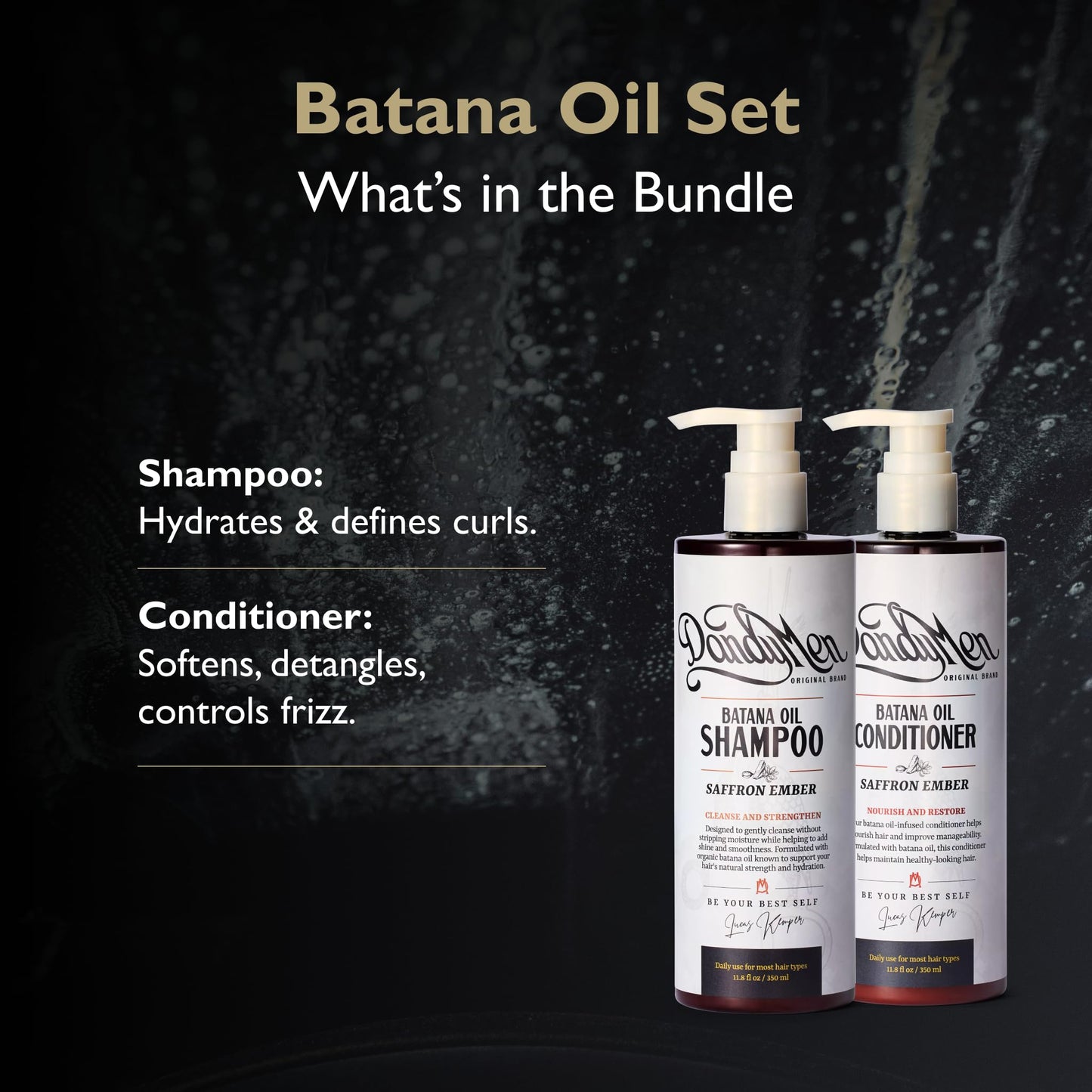 DandyMen Batana Oil Set - Hydrating Shampoo & Conditioner for Wavy & Curly Hair - Frizz Control & Curl Definition - Saffron Ember Scent Beauty & Personal Care DandyMen