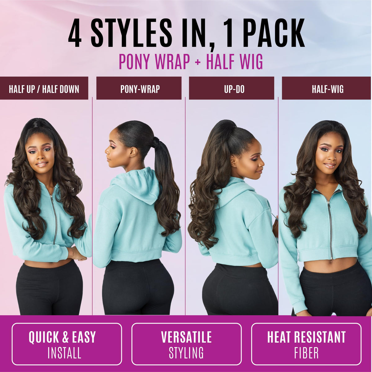 Sensationnel Instant Updown Halfwig Pony-Iud 6, 1 JETBLACK