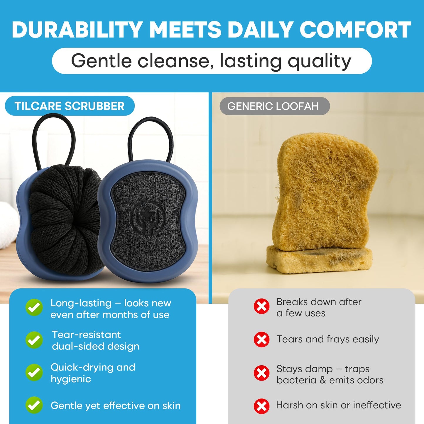 Shower Scrubber for Body 2-in-1 : 2 - Pack High Foaming Body Scrubber Exfoliator for Men, Ergonomic Shower Scrub, Deep Exfoliating Travel Bath Brush Beauty and Personal Care Tilcare