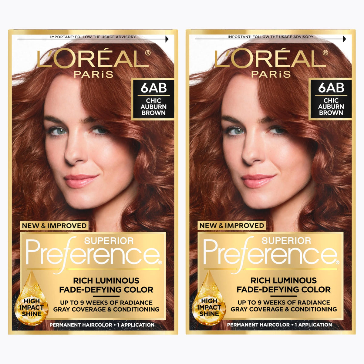 L'Oreal Paris Superior Preference Luminous Fade-Defying Permanent Hair Color, Hair Dye For Up to 9 Weeks of Radiance, Chic Auburn Brown 6AB, 1 Hair